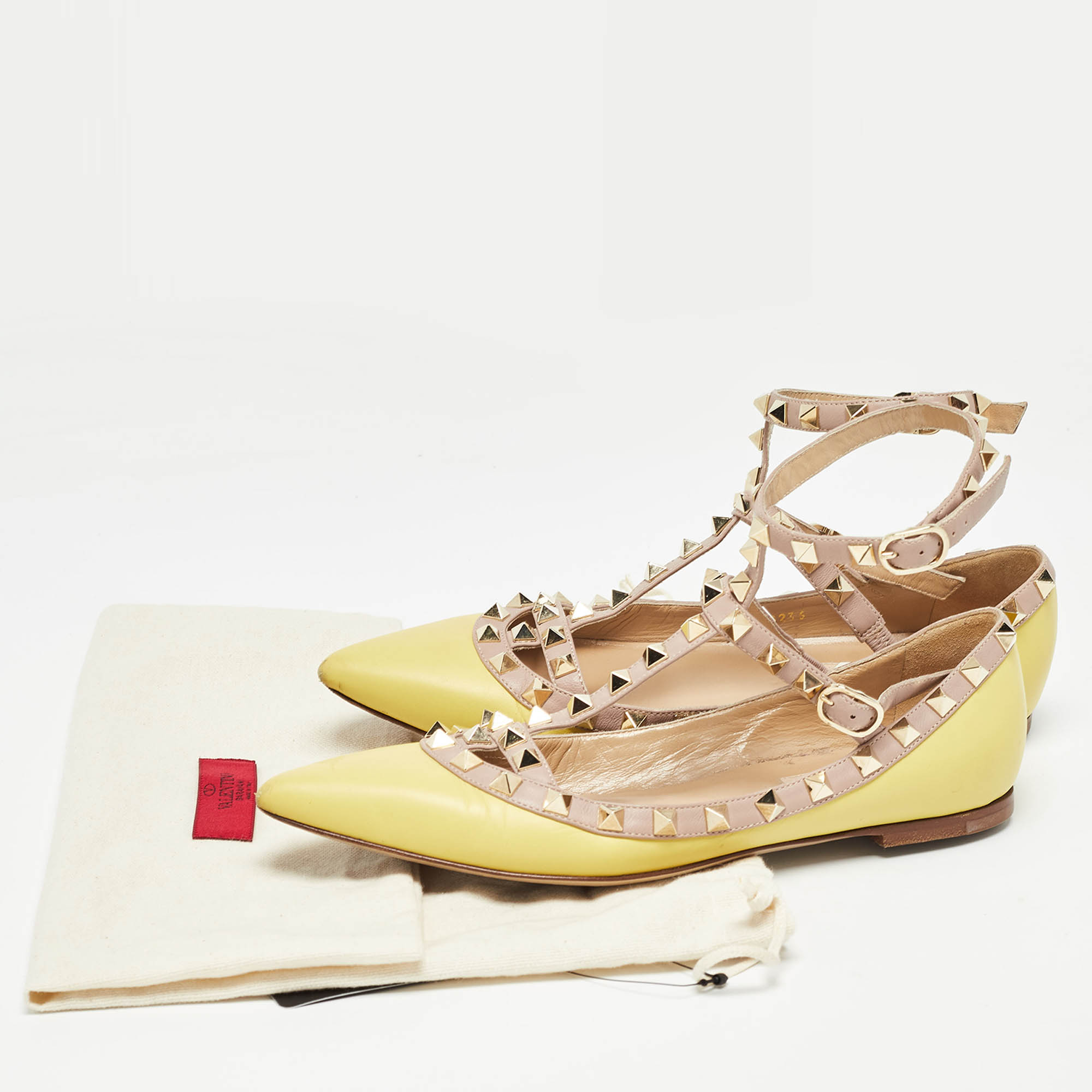 Valentino Yellow Leather Rockstud Strappy Ballet Flats Size 36