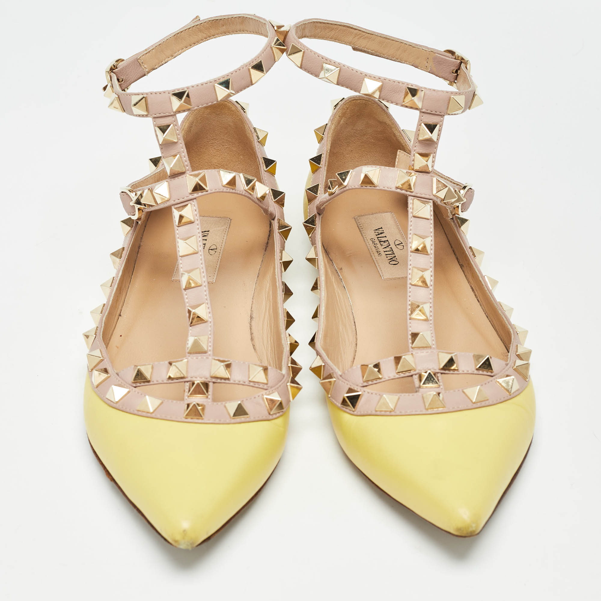 Valentino Yellow Leather Rockstud Strappy Ballet Flats Size 36