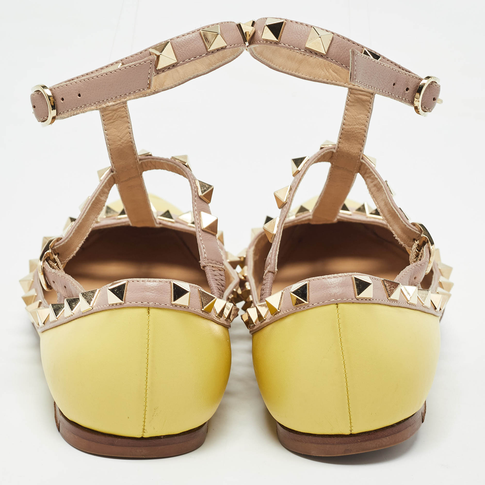 Valentino Yellow Leather Rockstud Strappy Ballet Flats Size 36