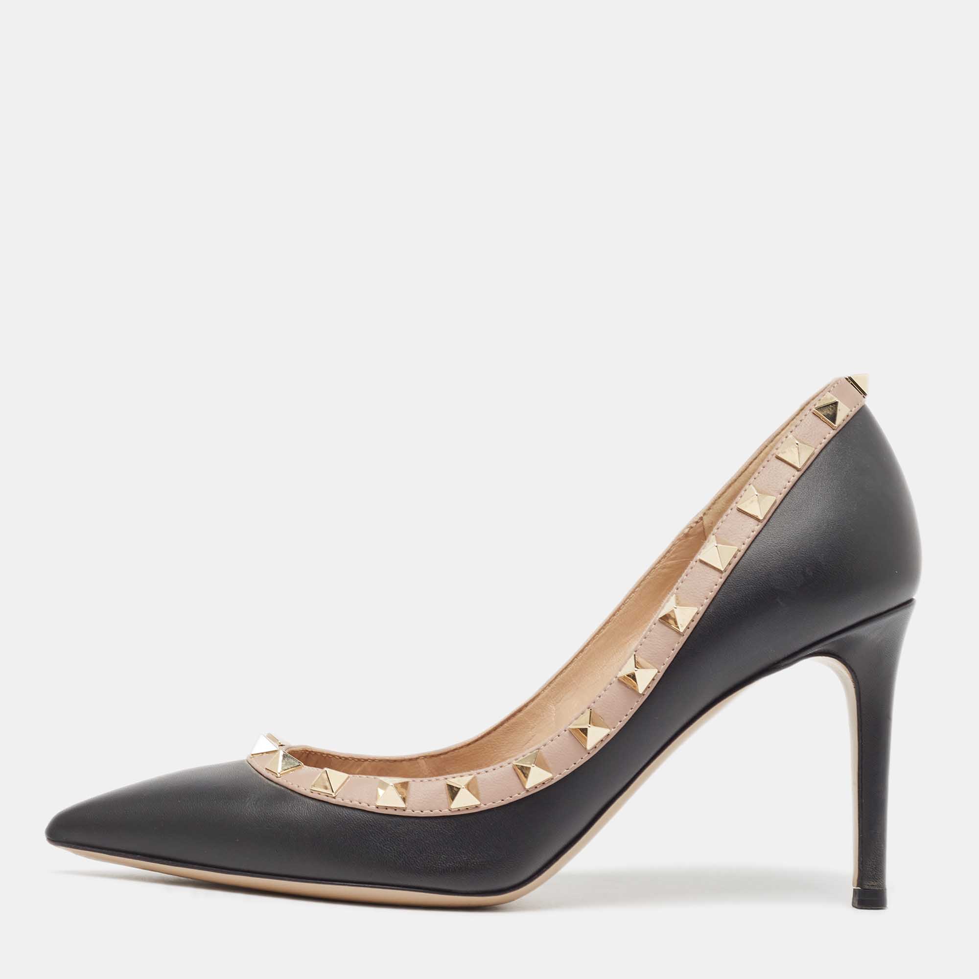 Valentino black leather rockstud pointed toe pumps size 36