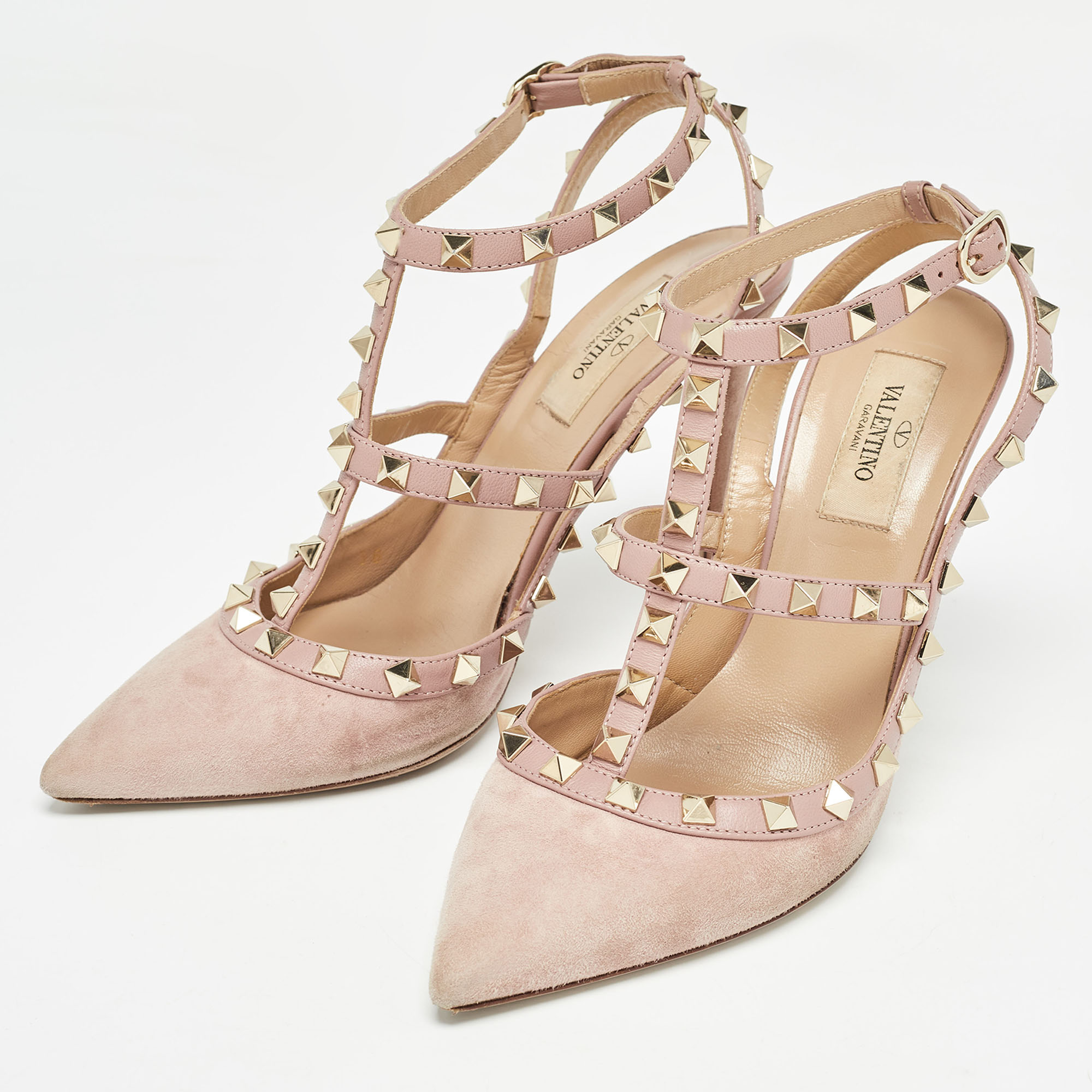 Valentino Dusty Pink Suede And Leather Rockstud Pumps Size 38