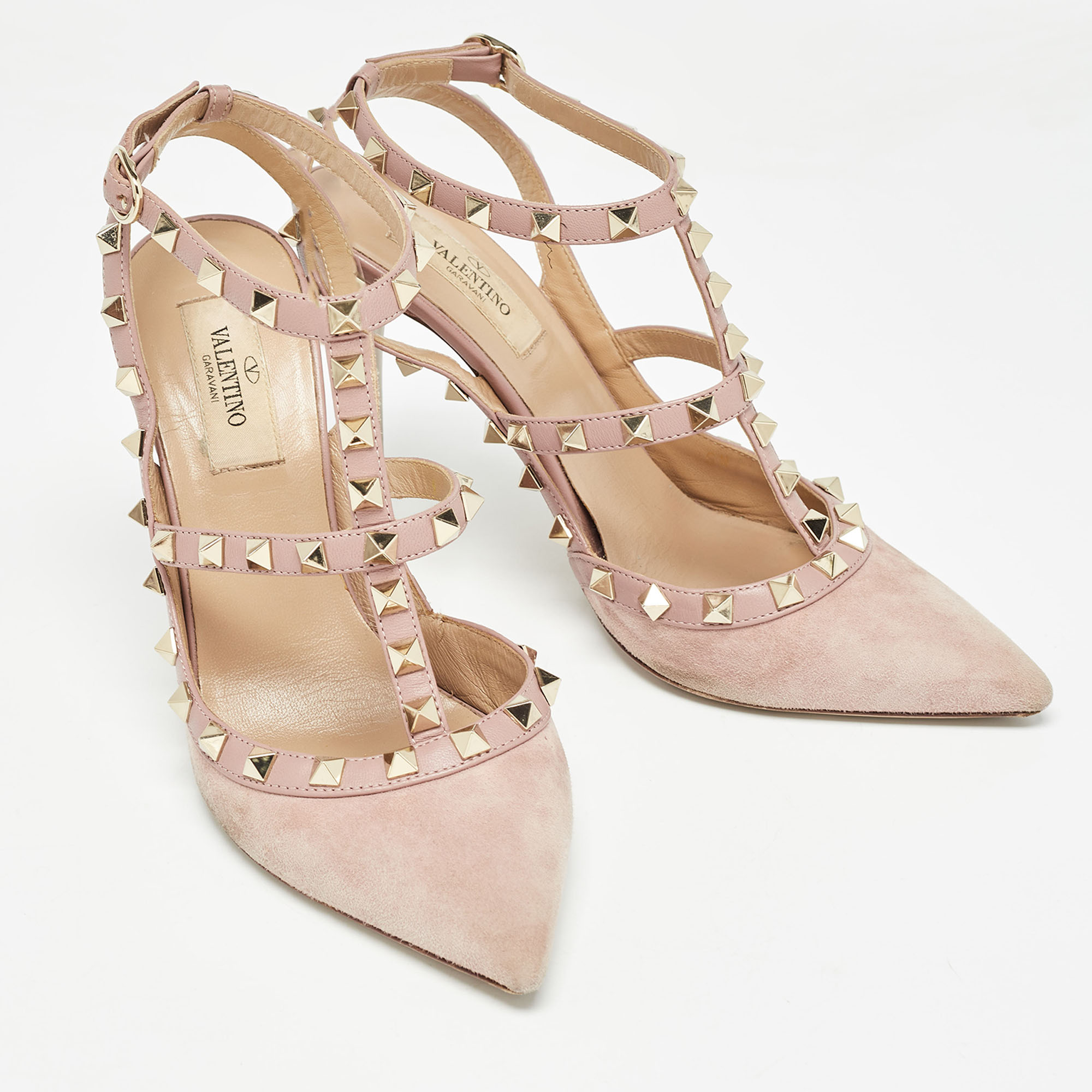 Valentino Dusty Pink Suede And Leather Rockstud Pumps Size 38