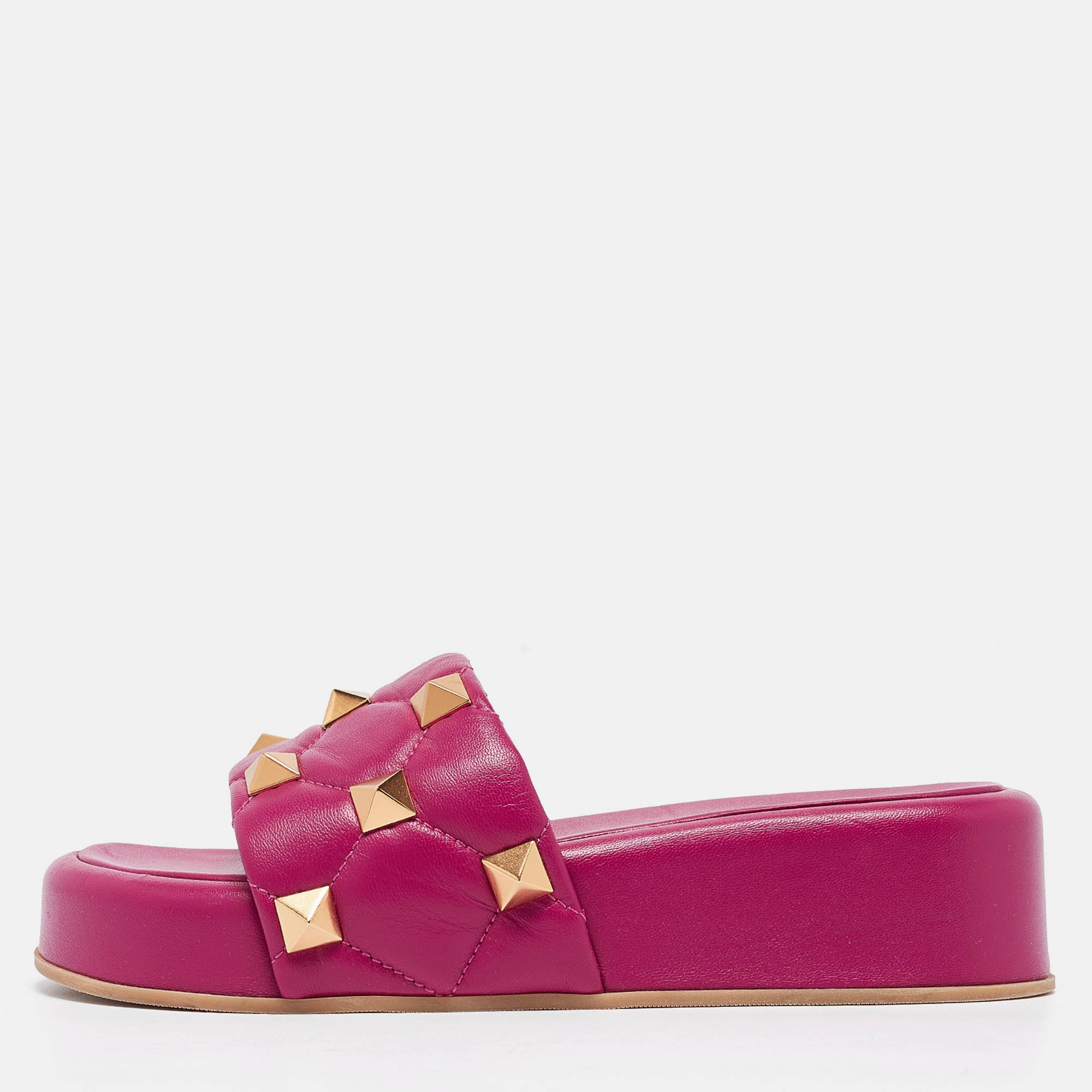 Valentino purple leather studs slide sandals size 40