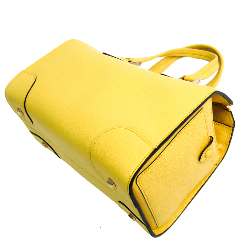 

Valextra Yellow Leather Mini Boston Bag