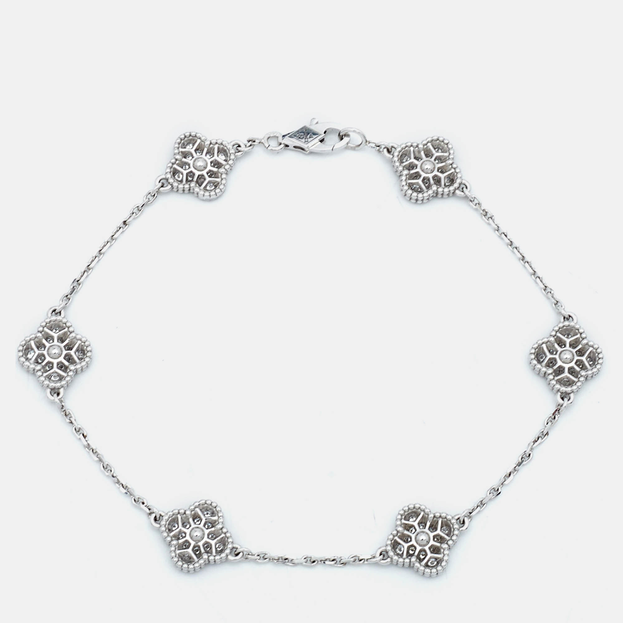 Van Cleef & Arpels Sweet Alhambra Diamond 18k White Gold Station Bracelet