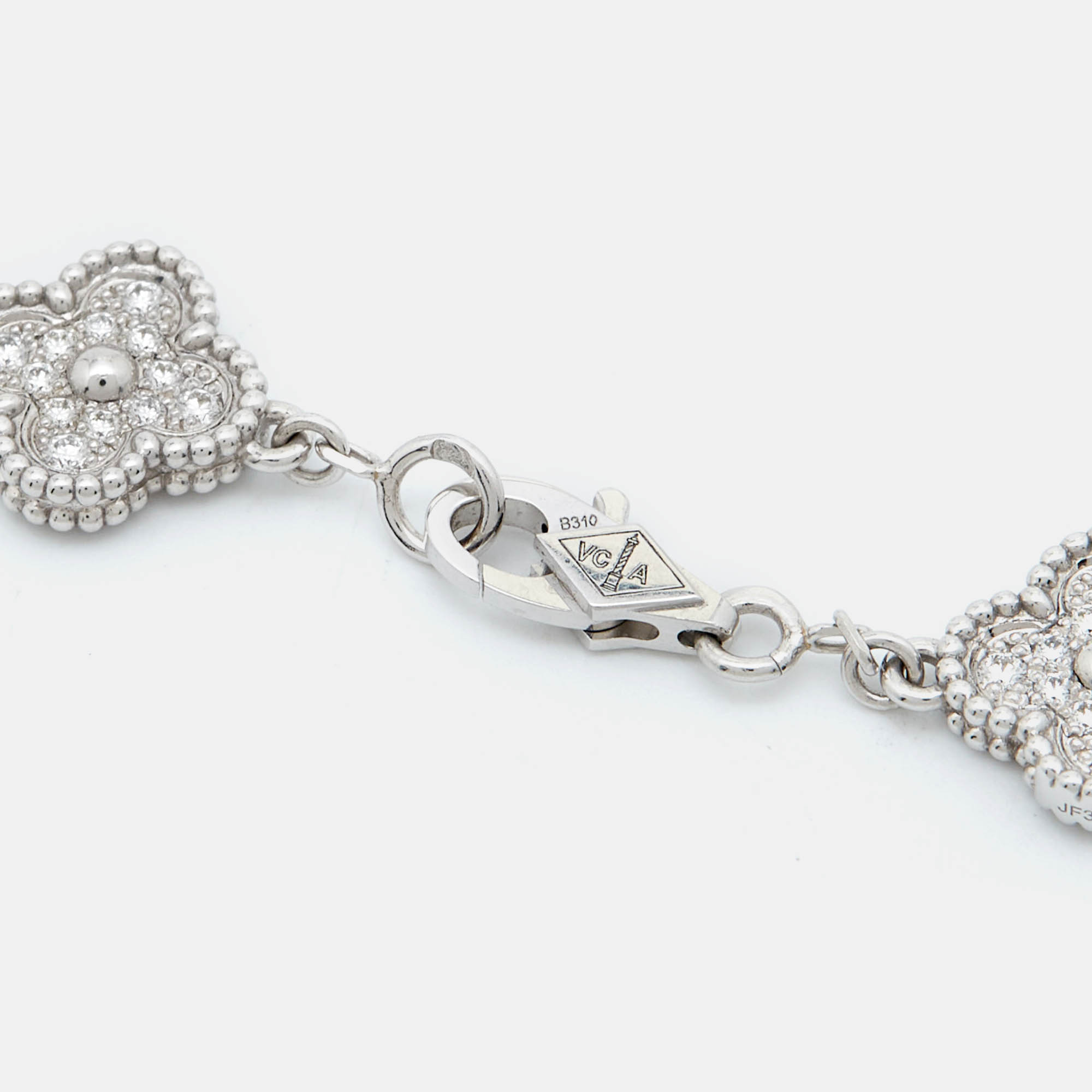 Van Cleef & Arpels Sweet Alhambra Diamond 18k White Gold Station Bracelet