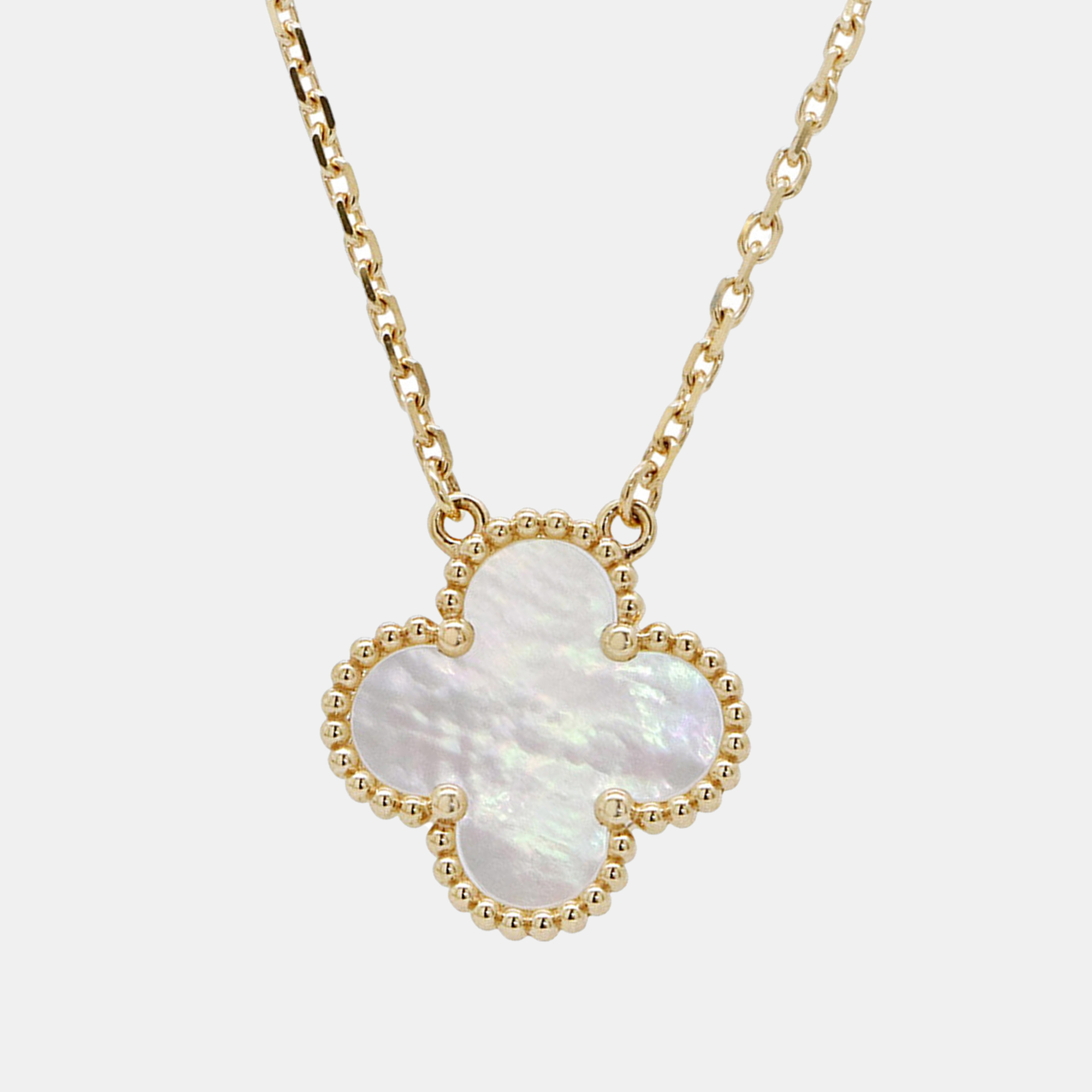 Van Cleef & Arpels 18K Yellow Gold, Mother of Pearl Vintage Alhambra Necklaces
Van Cleef & Arpels 18K Yellow Gold, Mother of Pearl Vintage Alhambra Necklaces