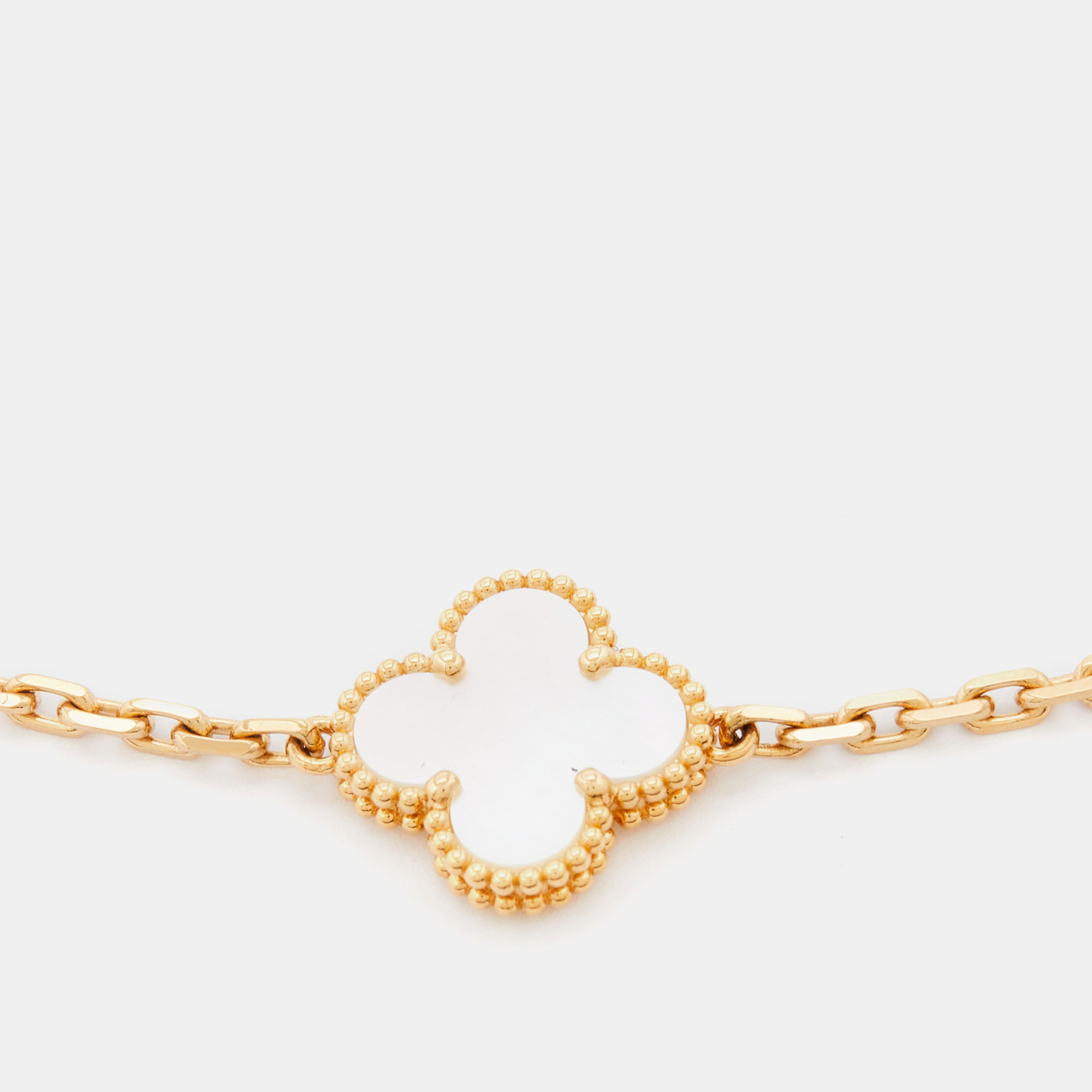 Van Cleef & Arpels Vintage Alhambra Mother of Pearl 18k Yellow Gold Station Necklace
Van Cleef & Arpels Vintage Alhambra Mother of Pearl 18k Yellow Gold Station Necklace