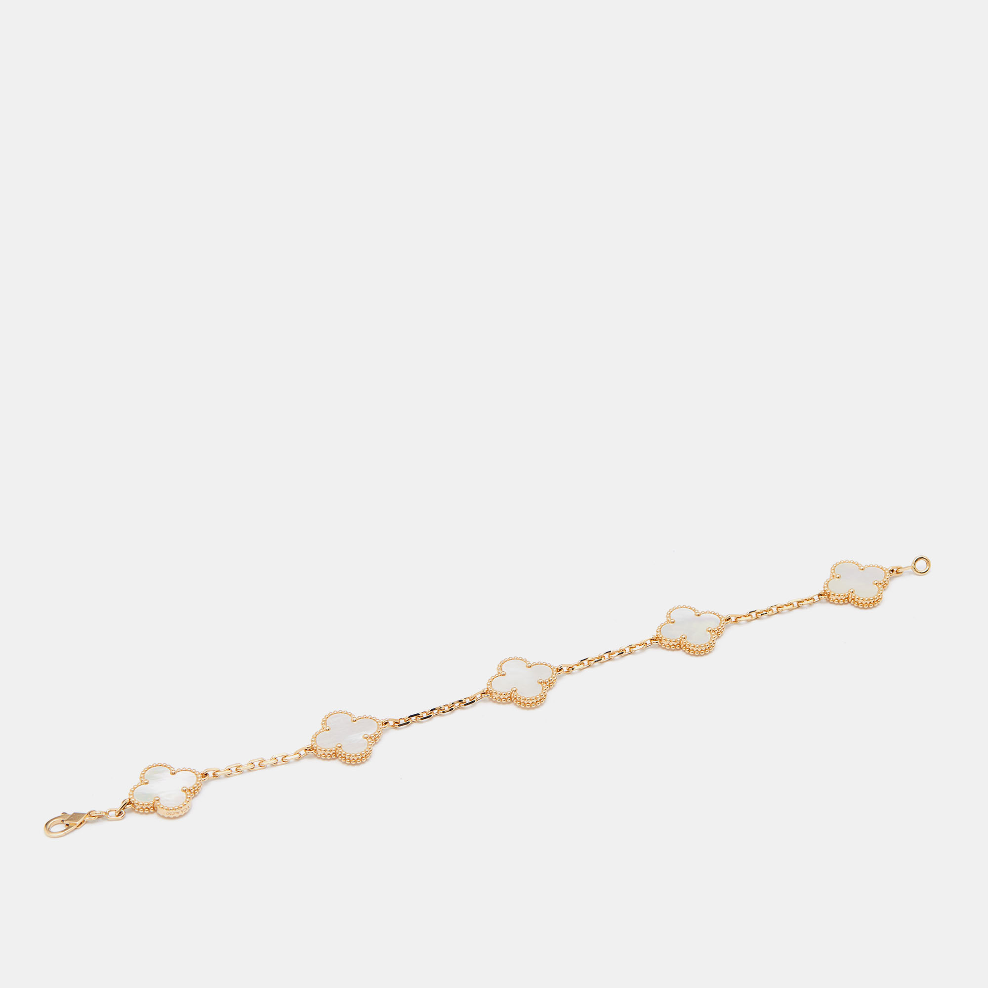 Van Cleef & Arpels Vintage Alhambra Mother of Pearl 18k Yellow Gold Station Bracelet
Van Cleef & Arpels Vintage Alhambra Mother of Pearl 18k Yellow Gold Station Bracelet