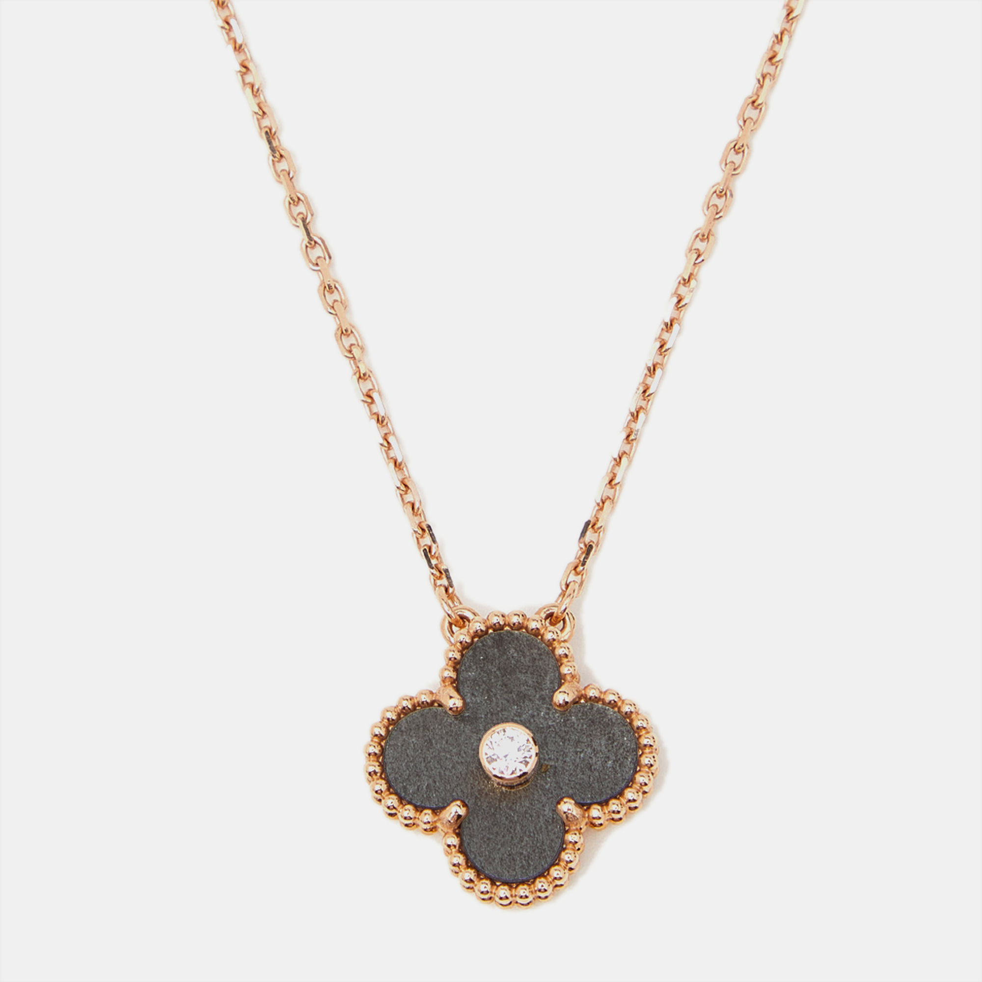 Van Cleef & Arpels Vintage Alhambra Obsidian DIamond 18k Rose Gold 2023 Holiday Necklace
Van Cleef & Arpels Vintage Alhambra Obsidian DIamond 18k Rose Gold 2023 Holiday Necklace