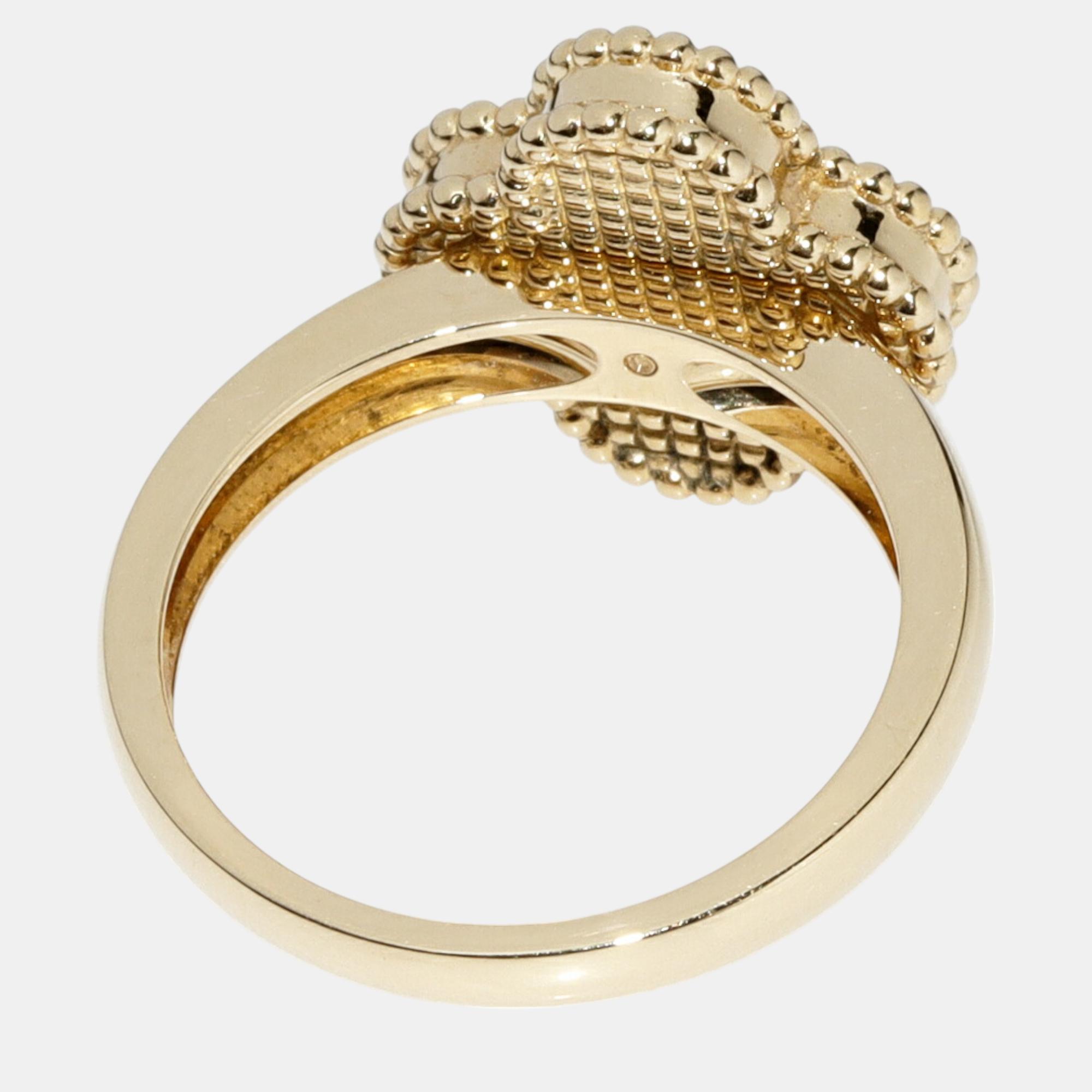 Van Cleef & Arpels 18K Yellow Gold And Diamond Alhambra Ring EU 56