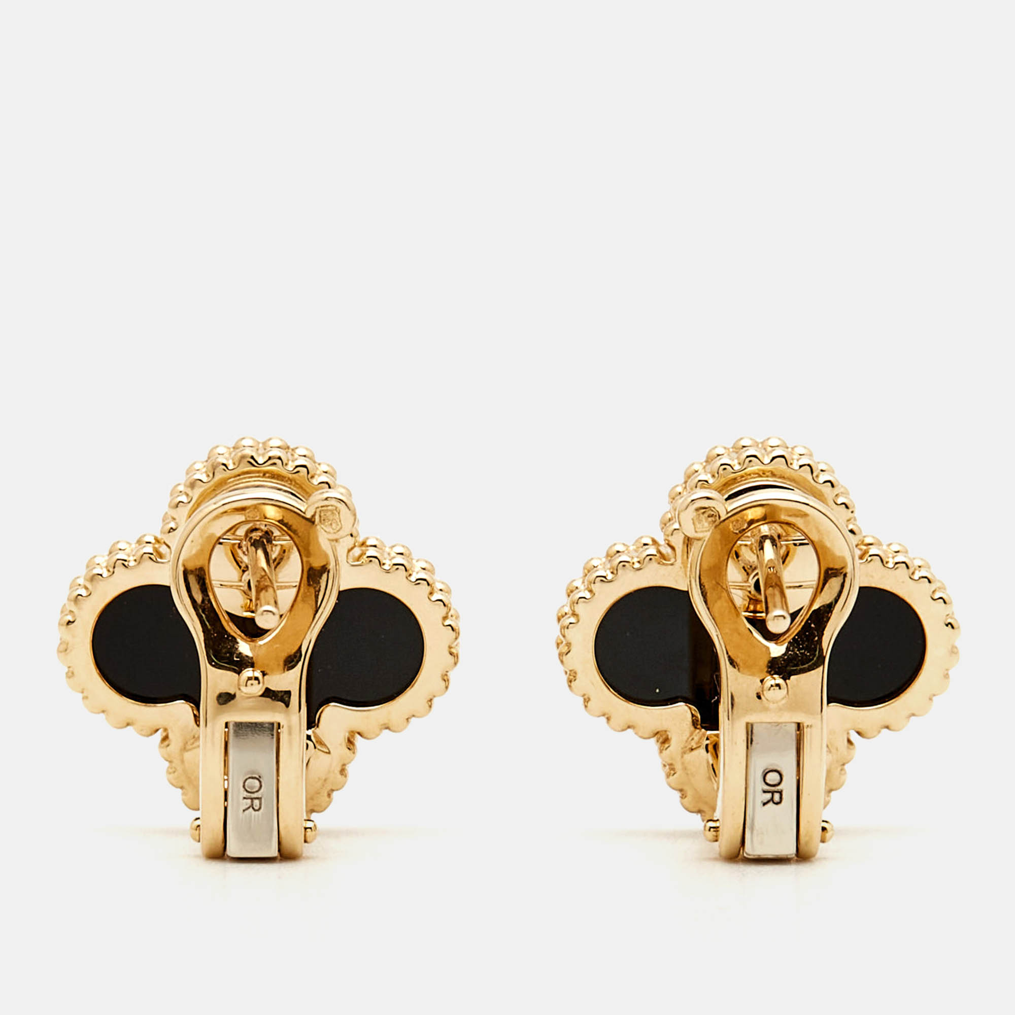 Van Cleef & Arpels Vintage Alhambra Onyx 18k Yellow Gold Earrings