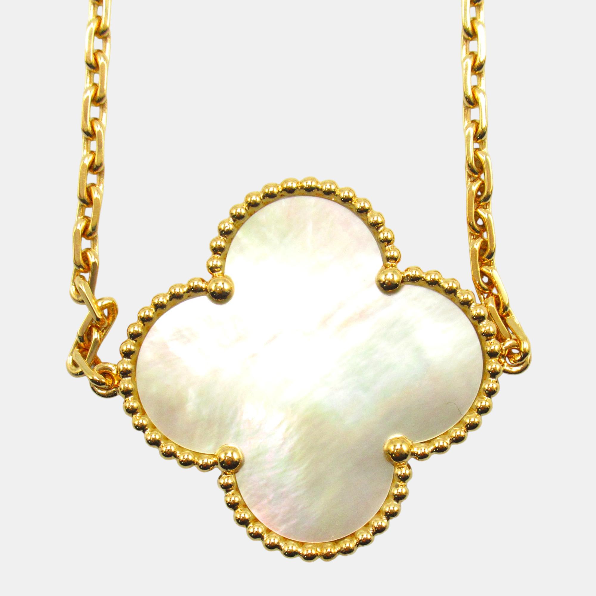 Van Cleef & Arpels 18k Yellow Gold Mother Of Pearl Black Metal Magic Alhambra 16 Motif Necklace