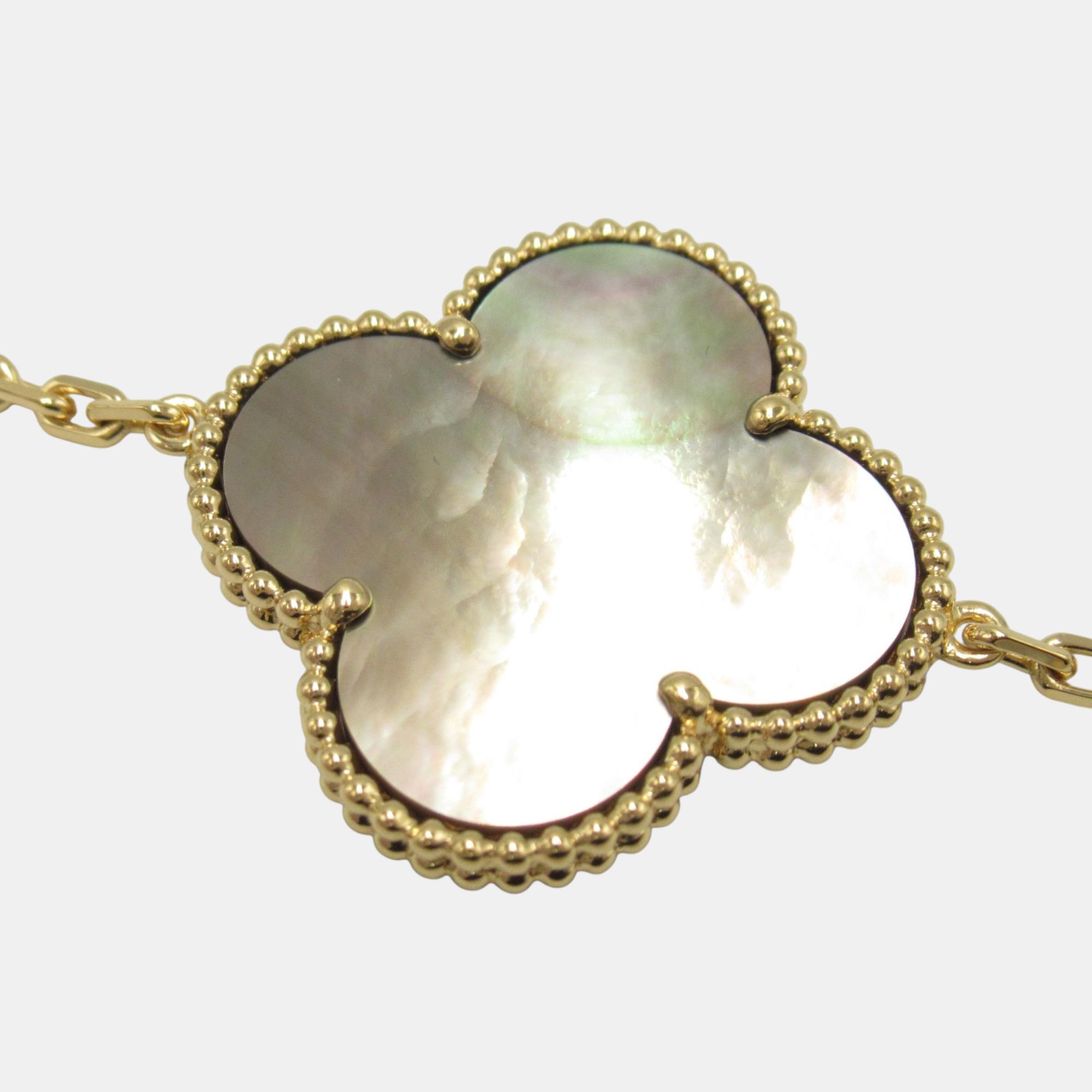 Van Cleef & Arpels 18k Yellow Gold Mother Of Pearl Black Metal Magic Alhambra 16 Motif Necklace