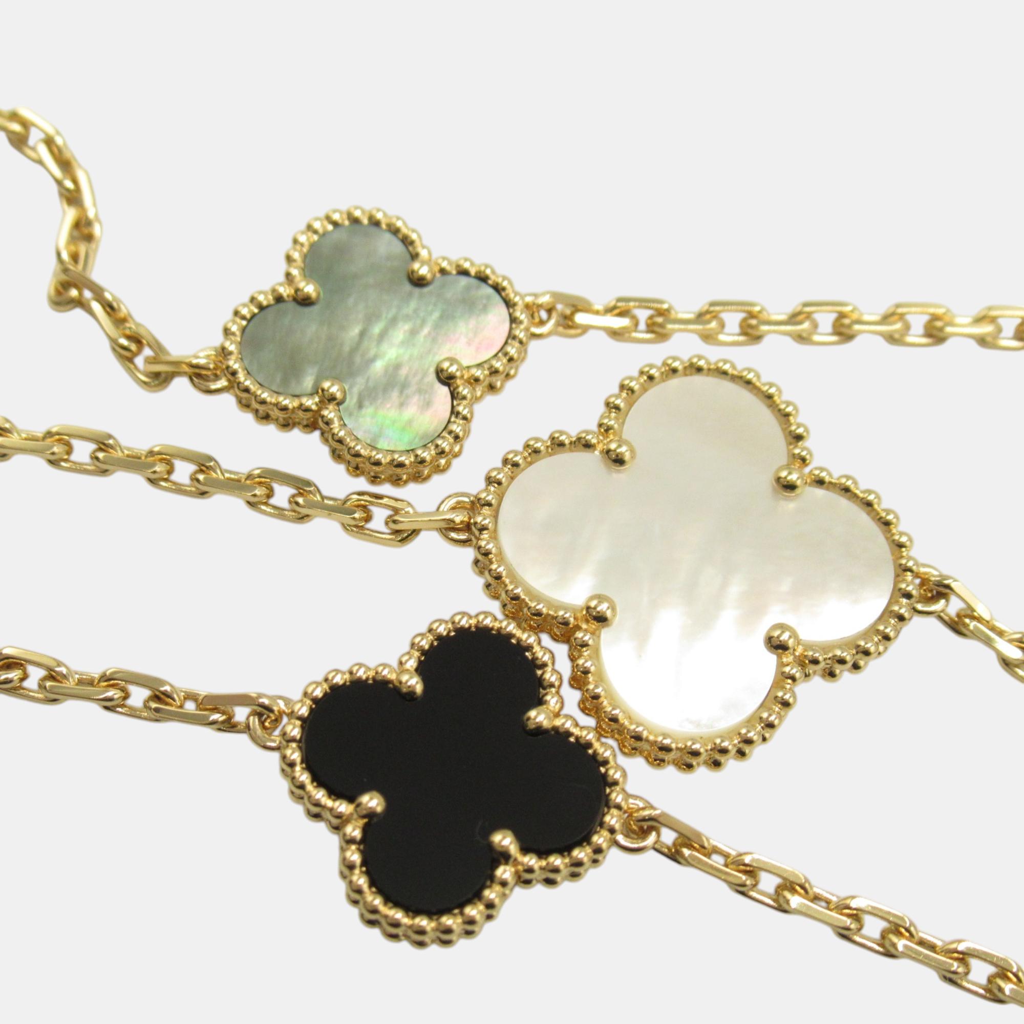 Van Cleef & Arpels 18k Yellow Gold Mother Of Pearl Black Metal Magic Alhambra 16 Motif Necklace