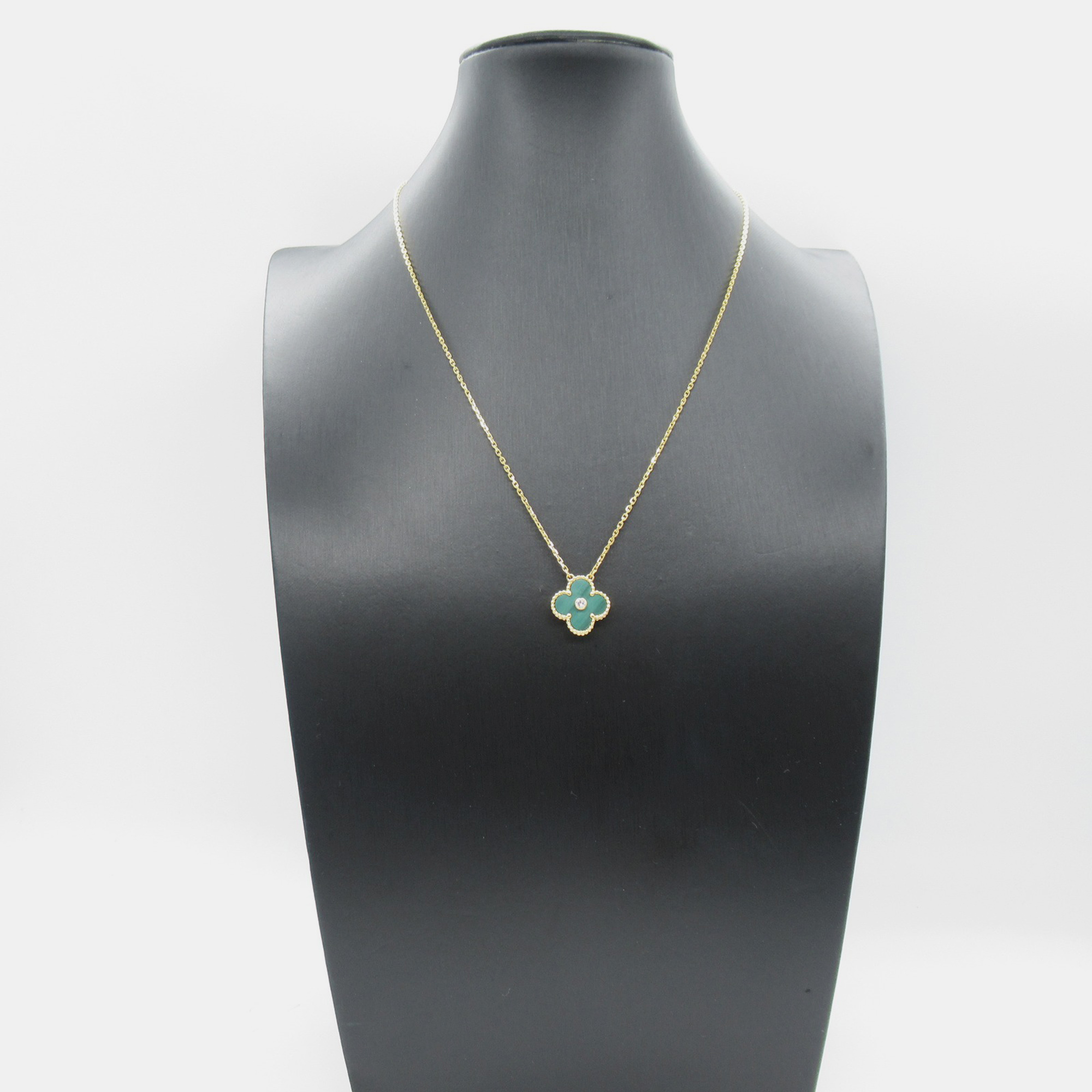 Van Cleef & Arpels 18K Yellow Gold, Malachite And Diamond Vintage Alhambra Pendant Necklace