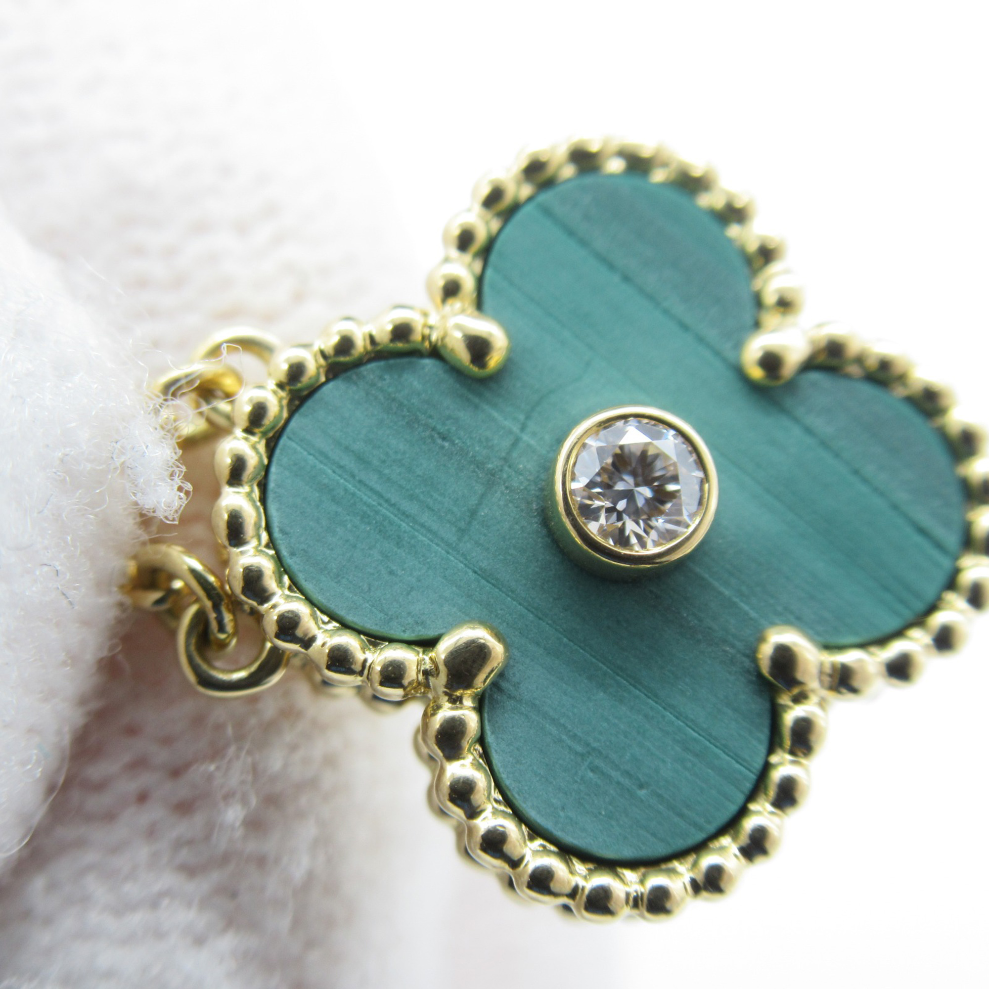 Van Cleef & Arpels 18K Yellow Gold, Malachite And Diamond Vintage Alhambra Pendant Necklace