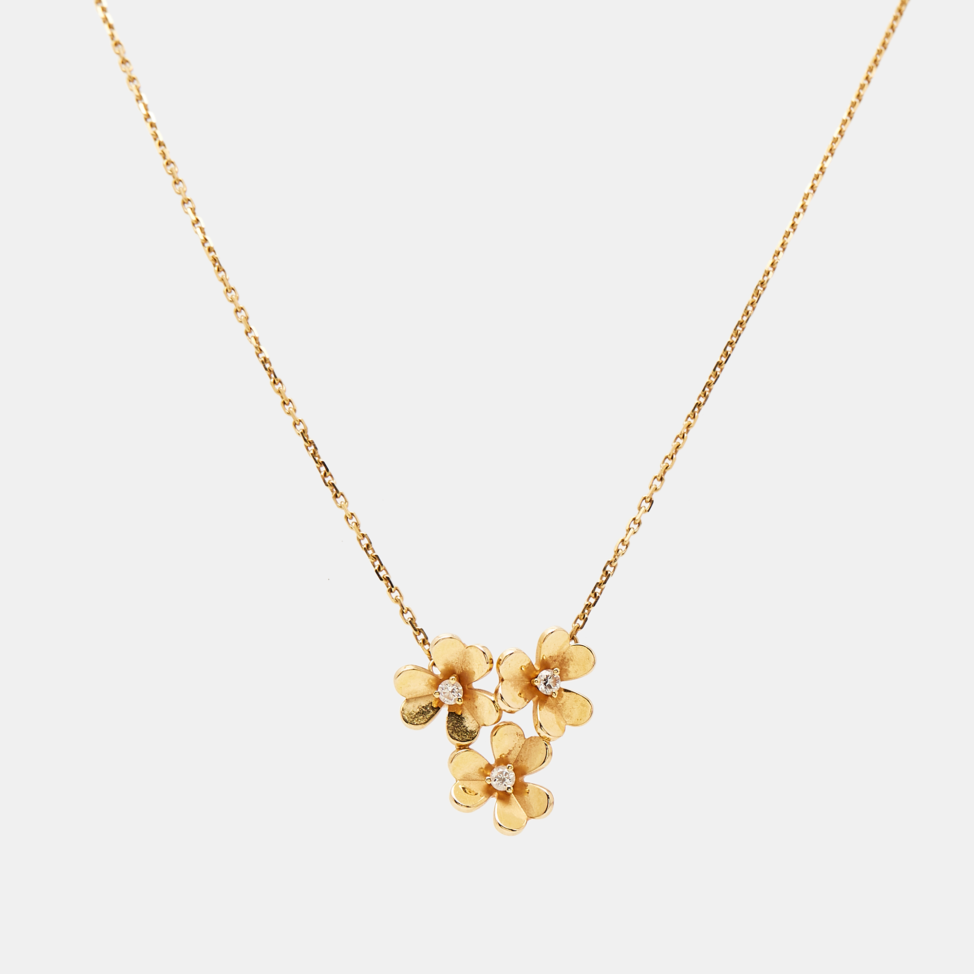 Van Cleef & Arpels Frivole 3 Flower Diamond 18k Yellow Gold Necklace