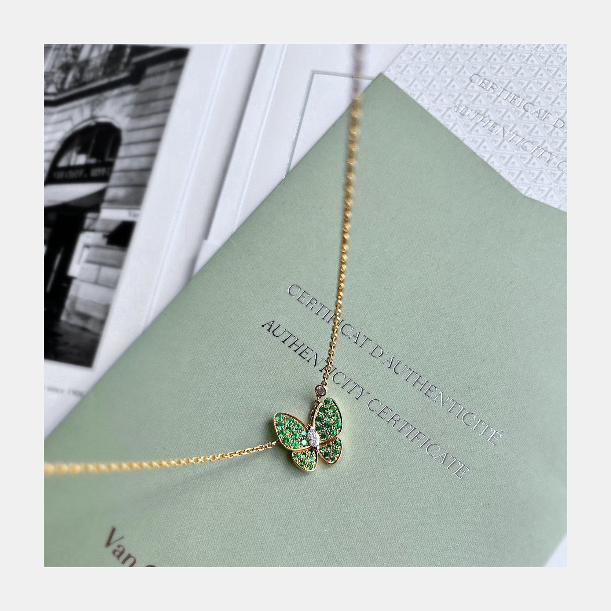 Van Cleef & Arpels 18K Yellow Gold Two Butterfly Tsavorite Diamond Necklace
Van Cleef & Arpels 18K Yellow Gold Two Butterfly Tsavorite Diamond Necklace
