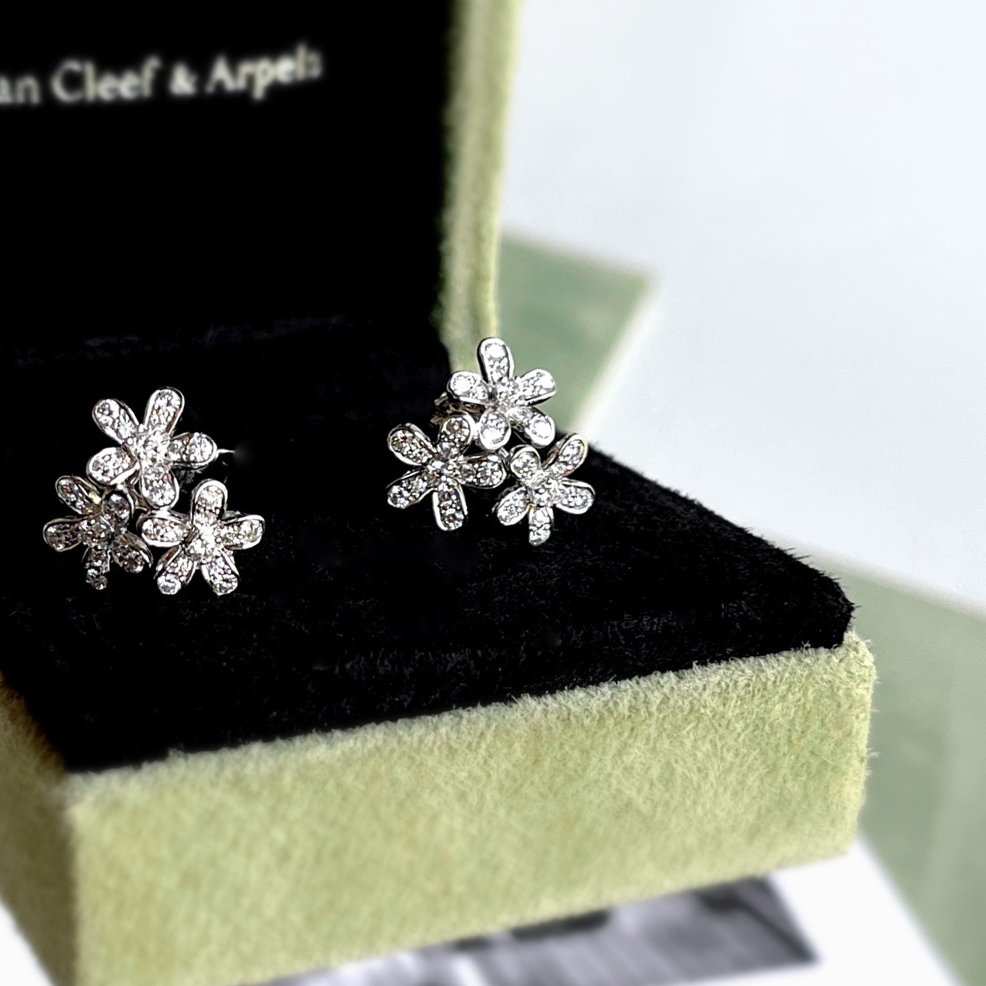 Van Cleef & Arpels 18K White Gold and Diamond Socrate 3 Flower Earrings
Van Cleef & Arpels 18K White Gold and Diamond Socrate 3 Flower Earrings