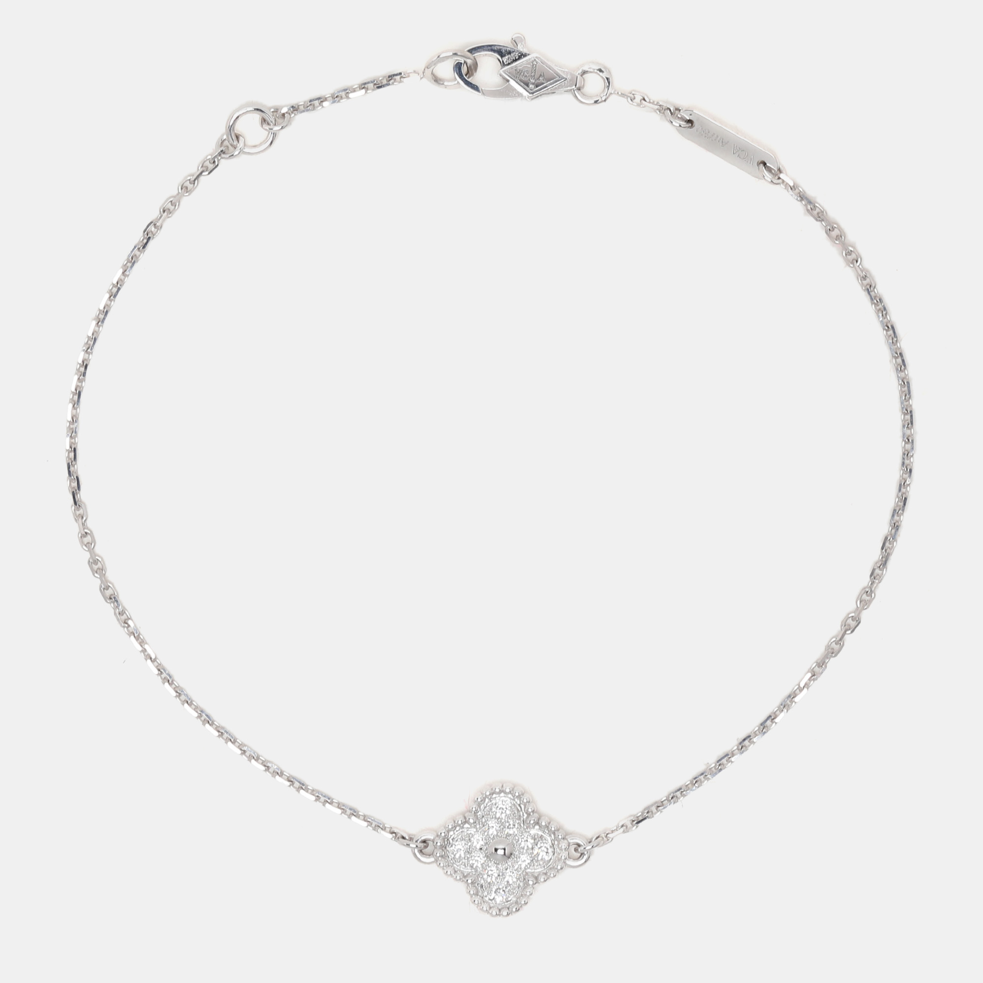 Van Cleef & Arpels 18K White Gold Sweet Alhambra Diamond Single Motif Station Bracelet, Silver
Van Cleef & Arpels 18K White Gold Sweet Alhambra Diamond Single Motif Station Bracelet, Silver