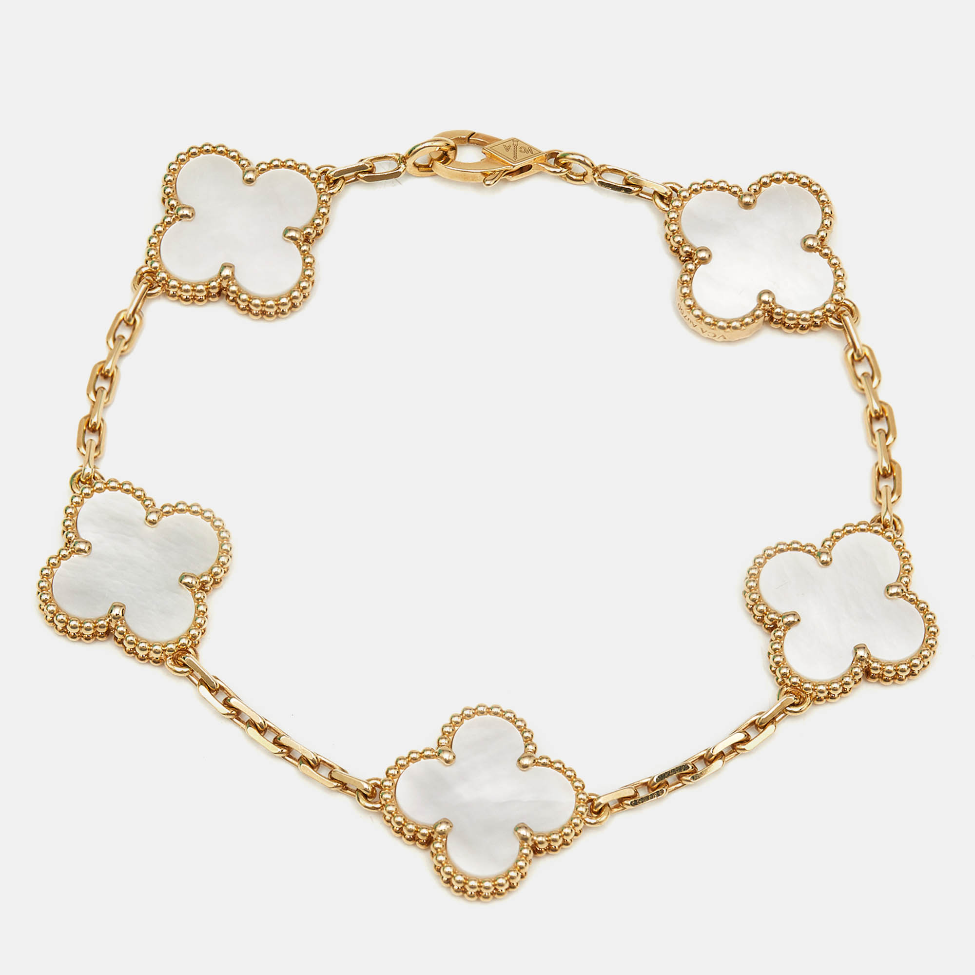 Van Cleef & Arpels Vintage Alhambra Mother of Pearl 18k Yellow Gold Bracelet
Van Cleef & Arpels Vintage Alhambra Mother of Pearl 18k Yellow Gold Bracelet