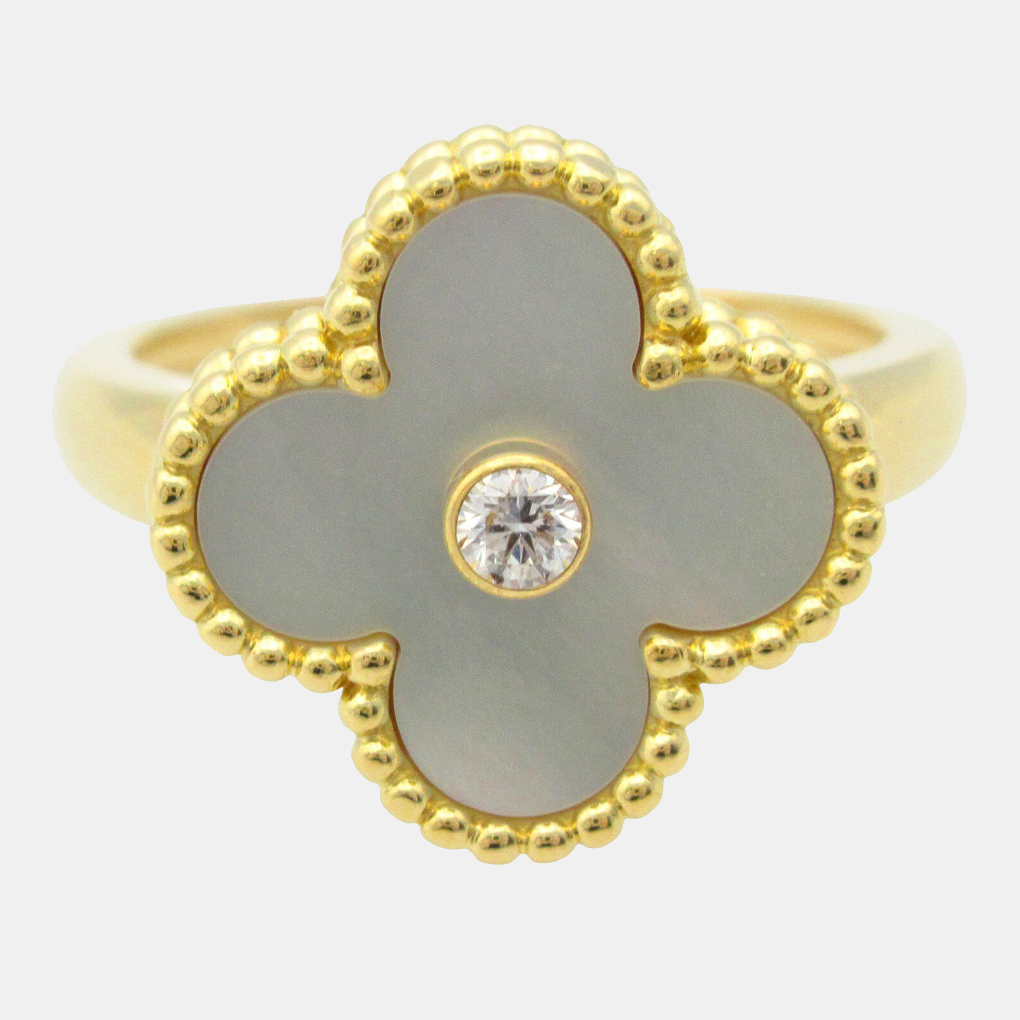 Van Cleef & Arpels Vintage Alhambra Yellow Gold, Diamond, Mother of Pearl Ring EU 54
Van Cleef & Arpels Vintage Alhambra Yellow Gold, Diamond, Mother of Pearl Ring EU 54
