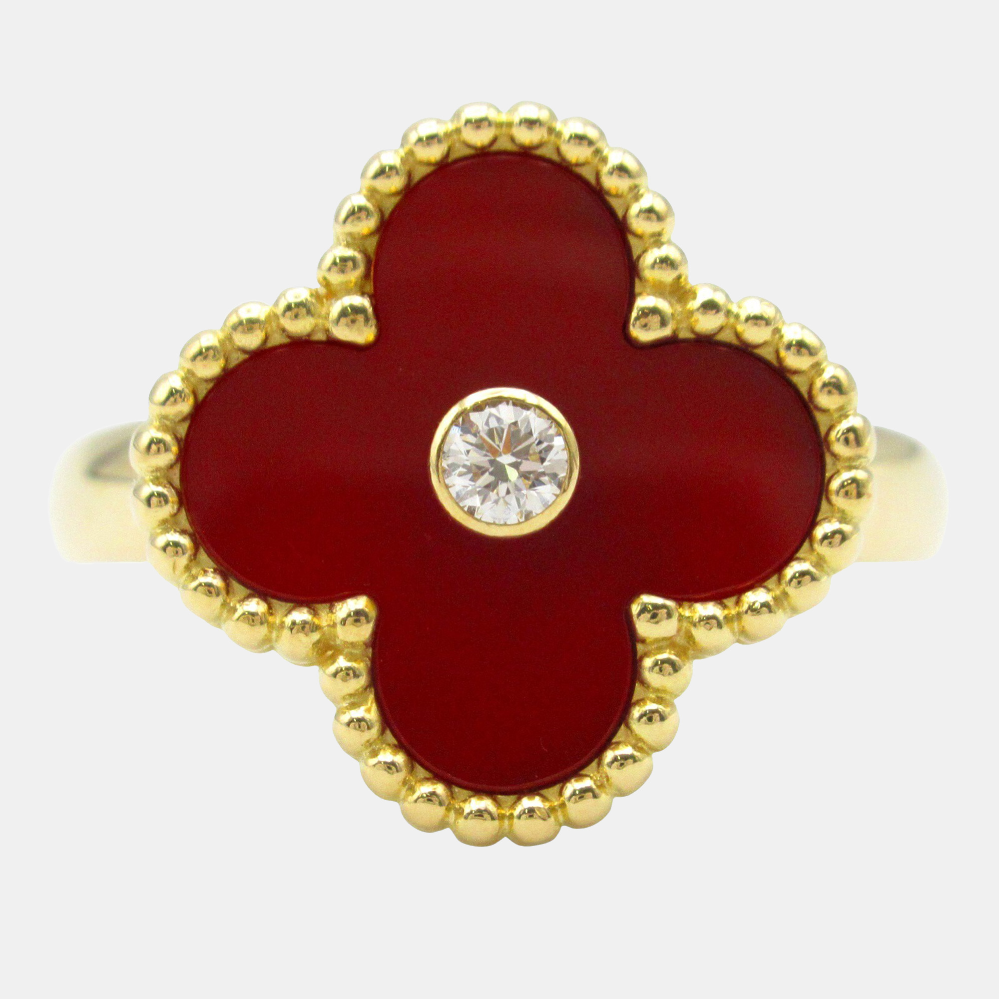 Van Cleef & Arpels Vintage Alhambra Yellow Gold, Diamond, Carnelian Ring EU 52
Van Cleef & Arpels Vintage Alhambra Yellow Gold, Diamond, Carnelian Ring EU 52