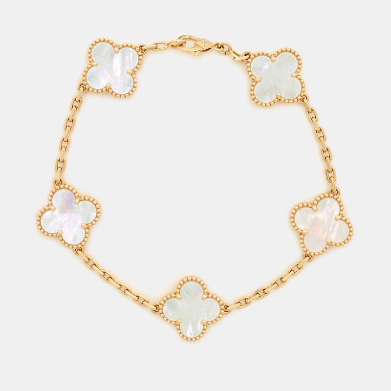 Van Cleef & Arpels Vintage Alhambra Mother Of Pearl 18k Yellow Gold 5 Motif Bracelet
Van Cleef & Arpels Vintage Alhambra Mother Of Pearl 18k Yellow Gold 5 Motif Bracelet