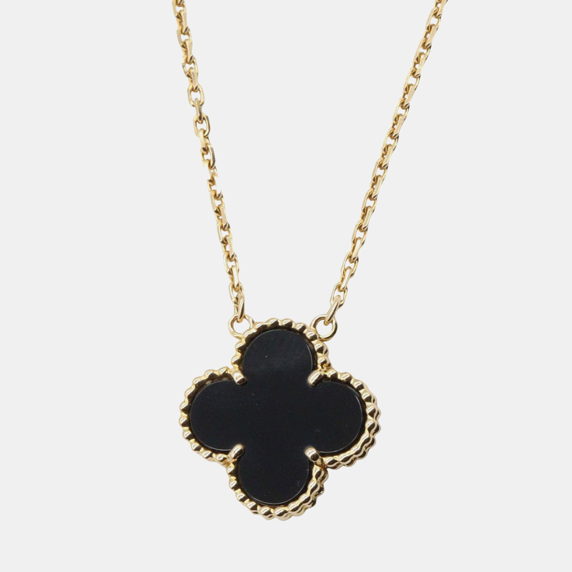 Van Cleef & Arpels 18K Yellow Gold and Onyx Vintage Alhambra Pendant Necklace, Black
Van Cleef & Arpels 18K Yellow Gold and Onyx Vintage Alhambra Pendant Necklace, Black