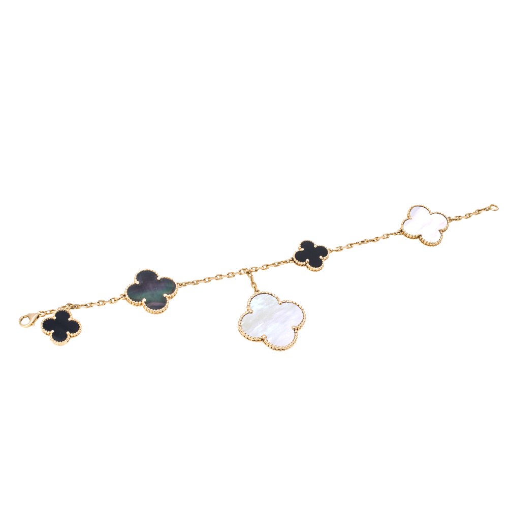 Van Cleef & Arpels Magic Alhambra 5 Motifs Mother of Pearl Onyx 18K Yellow Gold Bracelet
Van Cleef & Arpels Magic Alhambra 5 Motifs Mother of Pearl Onyx 18K Yellow Gold Bracelet