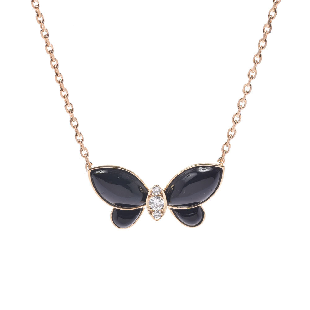 Van Cleef & Arpels Papillon Necklace 18K White Gold Onyx Diamond Necklace