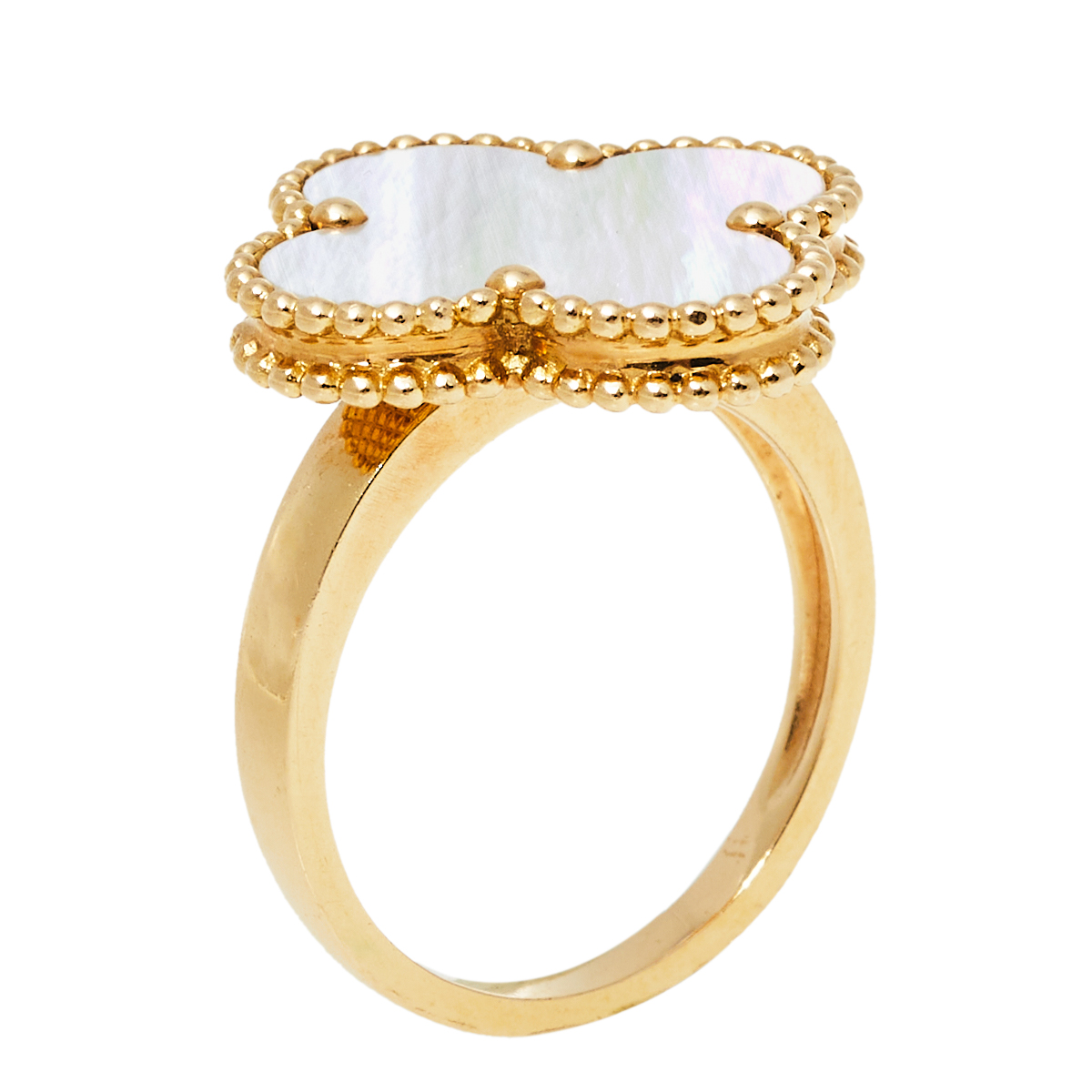 Van Cleef & Arpels Magic Alhambra Mother of Pearl 18K Yellow Gold Ring Size 54
