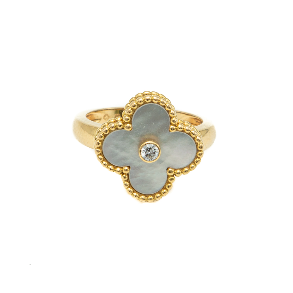 Van Cleef & Arpels Vintage Alhambra White MOP Diamond Ring Size 51
