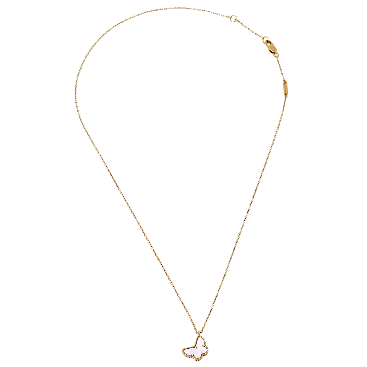 Van Cleef and Arpels Sweet Alhambra Butterfly Mother of Pearl & 18k Yellow Gold Pendant Necklace
Van Cleef and Arpels Sweet Alhambra Butterfly Mother of Pearl & 18k Yellow Gold Pendant Necklace