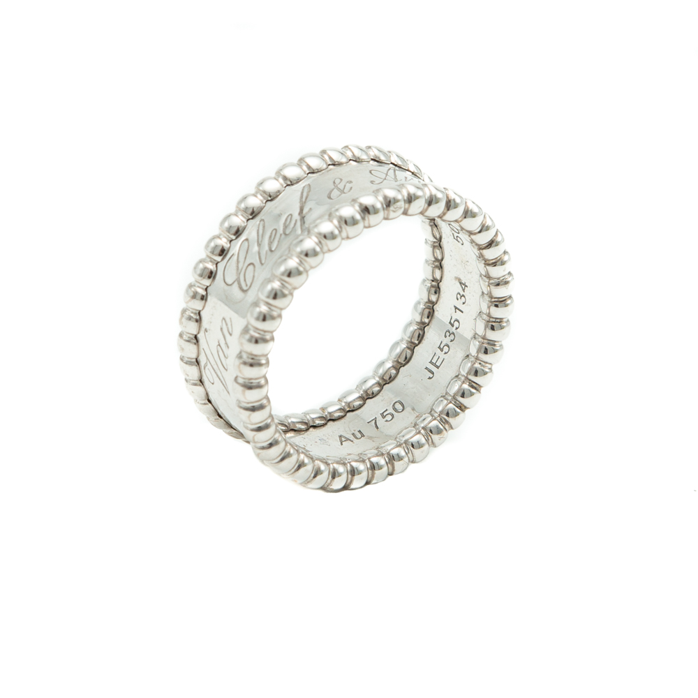 Van Cleef & Arpels White Gold Perlee Signature Ring Size 50