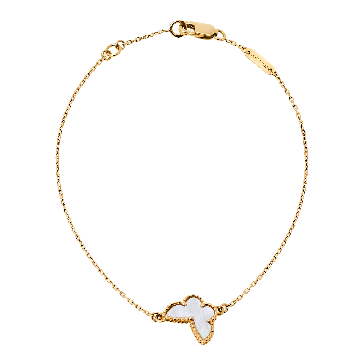 Van Cleef & Arpels Sweet Alhambra 18K Yellow Gold Mother of Pearl Butterfly Pendant Bracelet