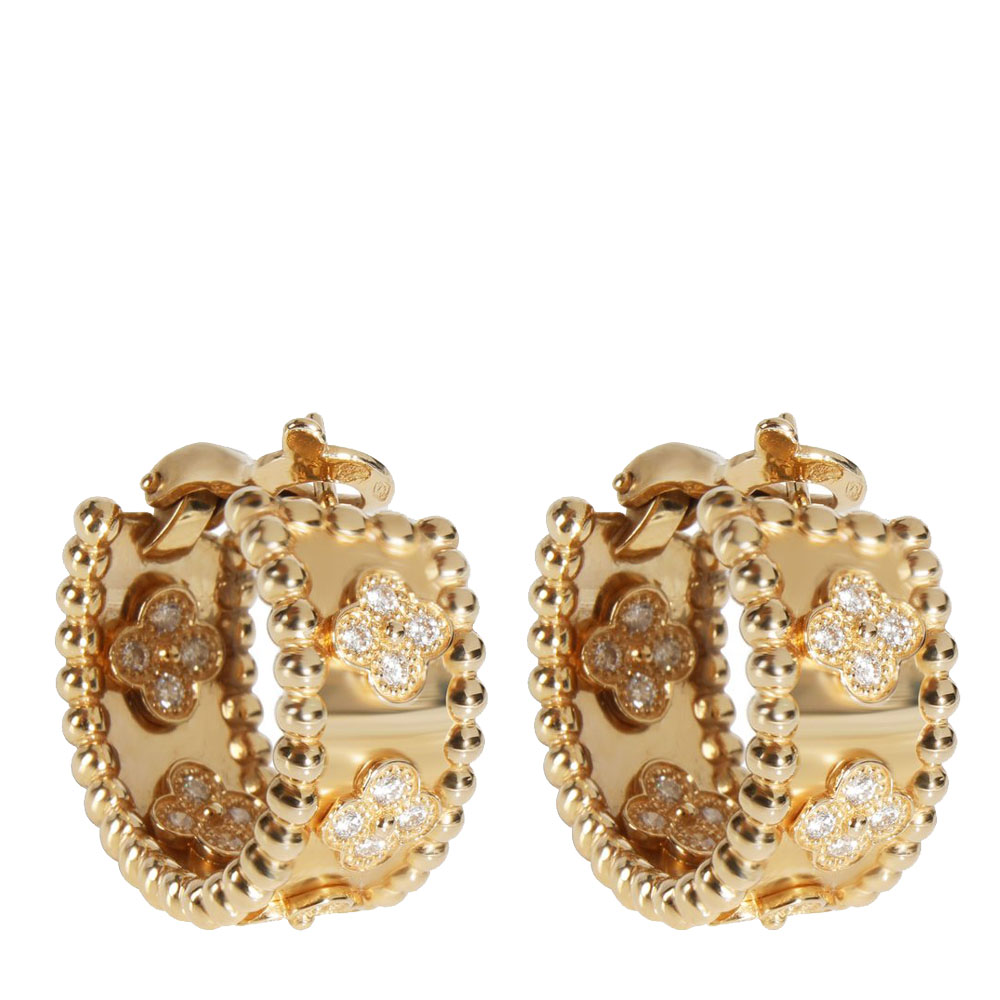 Van Cleef & Arpels Perlee Diamond 18K Yellow Gold Hoop Earrings