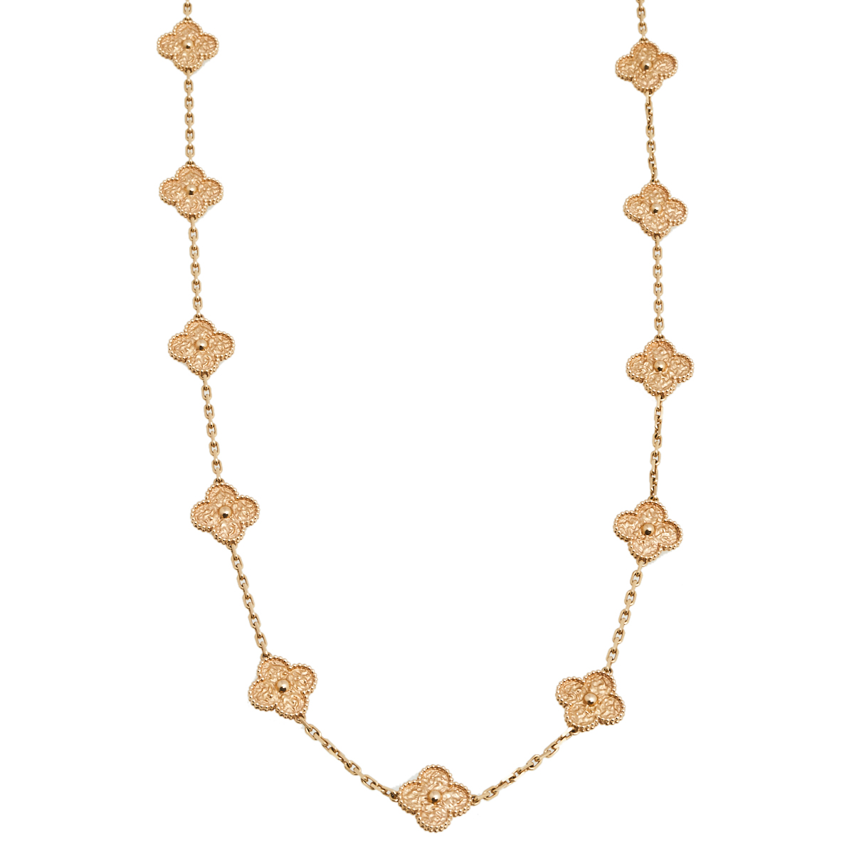 Van Cleef & Arpels Vintage Alhambra 20-Motif Textured 18K Rose Gold Long Necklace
Van Cleef & Arpels Vintage Alhambra 20-Motif Textured 18K Rose Gold Long Necklace