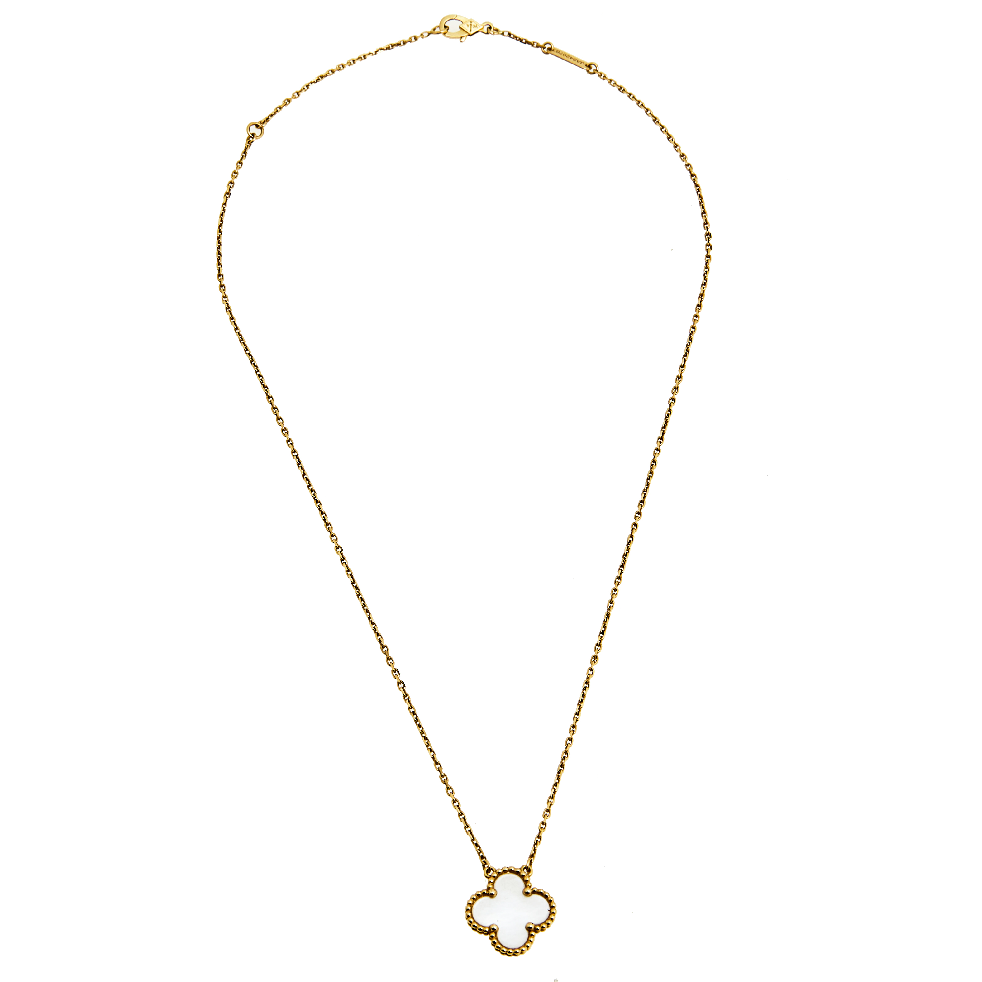 Van Cleef & Arpels Vintage Alhambra Mother of Pearl 18K Yellow Gold Pendant Necklace
Van Cleef & Arpels Vintage Alhambra Mother of Pearl 18K Yellow Gold Pendant Necklace