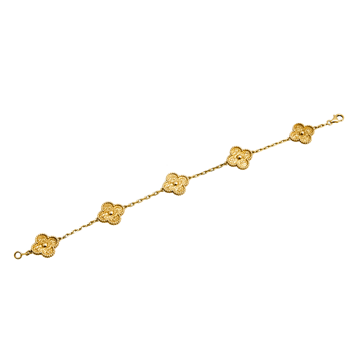 Van Cleef & Arpels Vintage Alhambra Textured 5 Motif 18K Yellow Gold Station Bracelet
Van Cleef & Arpels Vintage Alhambra Textured 5 Motif 18K Yellow Gold Station Bracelet