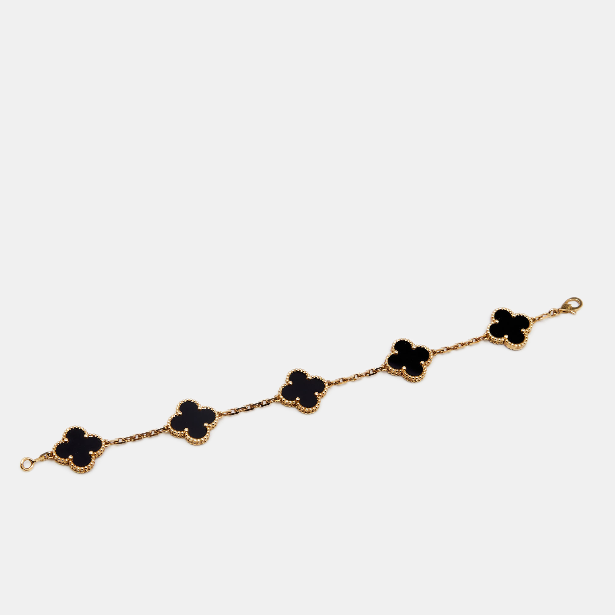 Van Cleef & Arpels Vintage Alhambra Onyx 18k Yellow Gold 5 Motif Station Bracelet
Van Cleef & Arpels Vintage Alhambra Onyx 18k Yellow Gold 5 Motif Station Bracelet