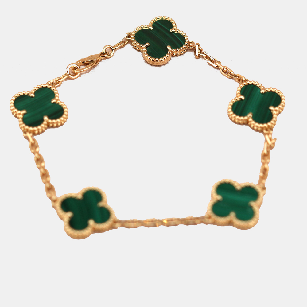 Van Cleef & Arpels Vintage Alhambra 18K Yellow Gold Malachite Bracelet 19
Van Cleef & Arpels Vintage Alhambra 18K Yellow Gold Malachite Bracelet 19