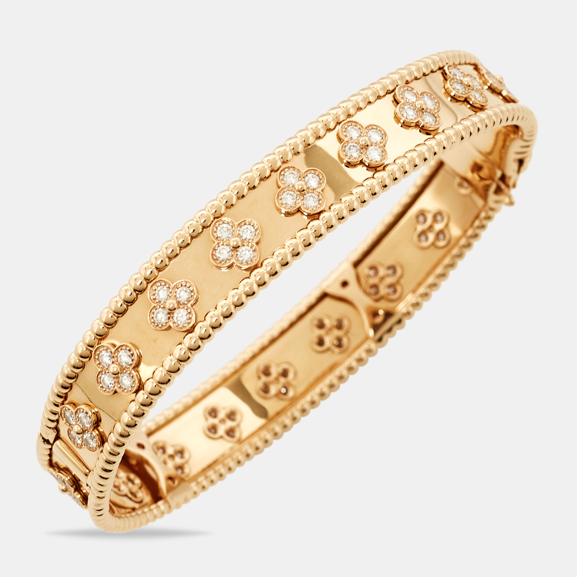 Van Cleef & Arpels Perlée Clovers Diamond 18k Rose Gold Medium Model Bracelet L