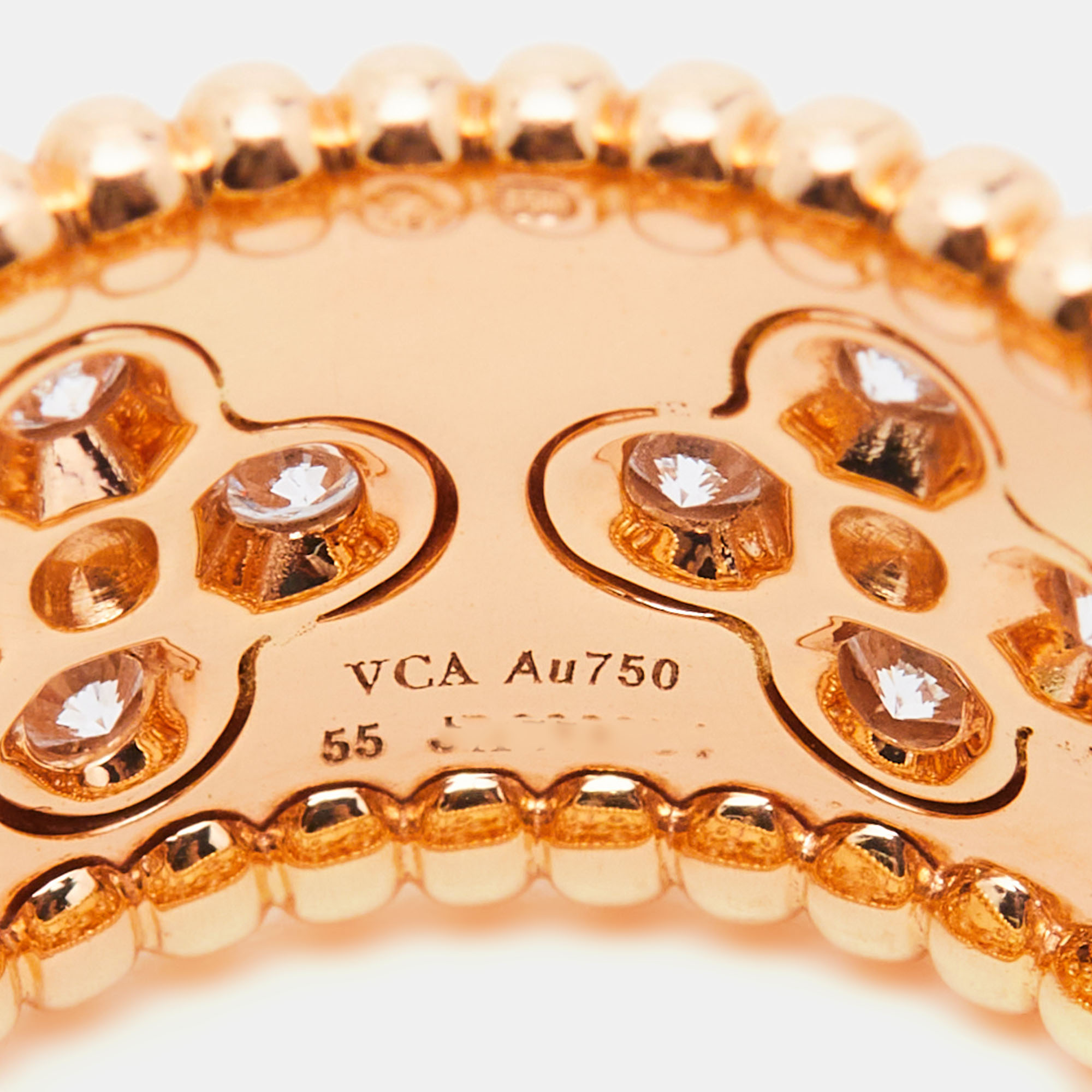 Van Cleef & Arpels Perlée Clover Diamonds 18k Rose Gold Ring Size 55
