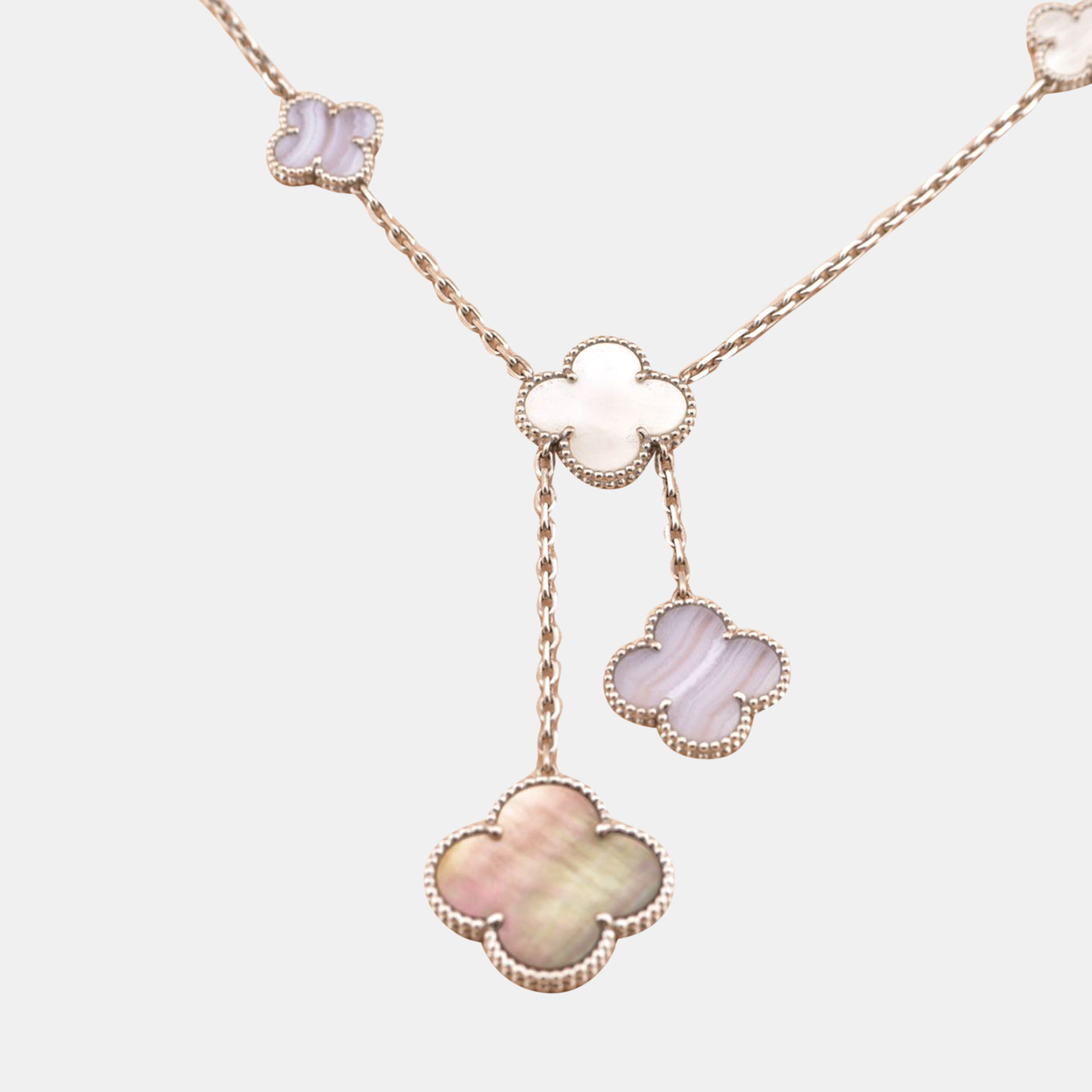 Van Cleef & Arpels Chalcedony, Mother of Pearl Magic Alhambra White Gold Necklace
Van Cleef & Arpels Chalcedony, Mother of Pearl Magic Alhambra White Gold Necklace