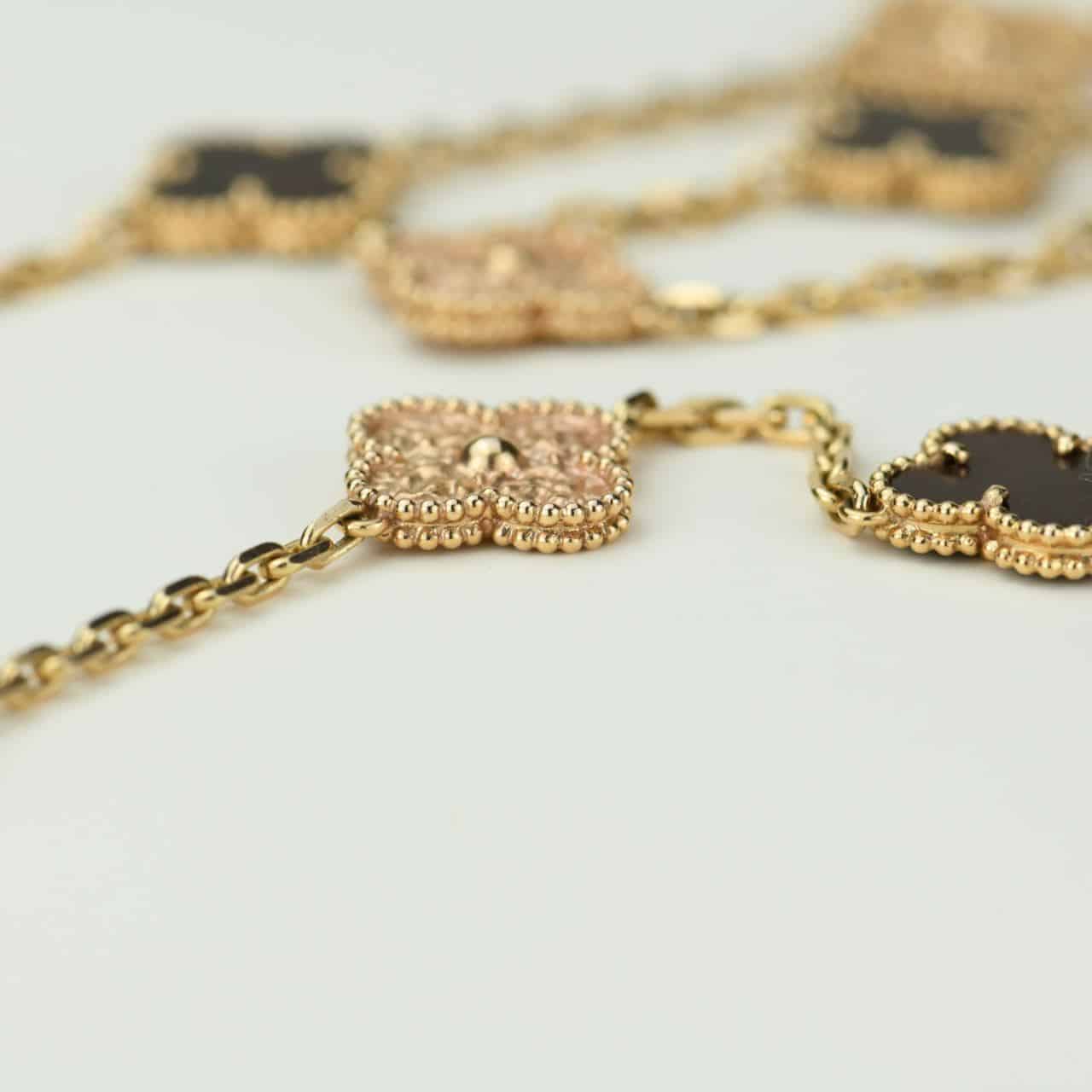 Van Cleef & Arpels Numbered Edition Vintage Alhambra Bois Damourette Rose Gold 20-Motif Long Necklace