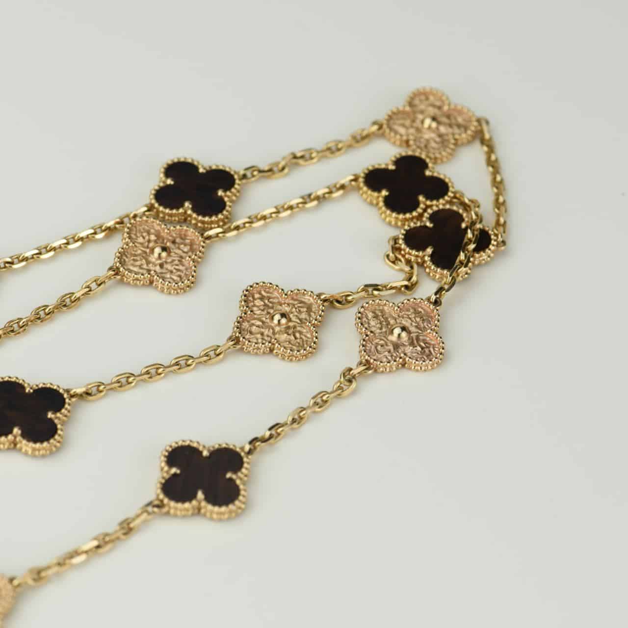 Van Cleef & Arpels Numbered Edition Vintage Alhambra Bois Damourette Rose Gold 20-Motif Long Necklace
