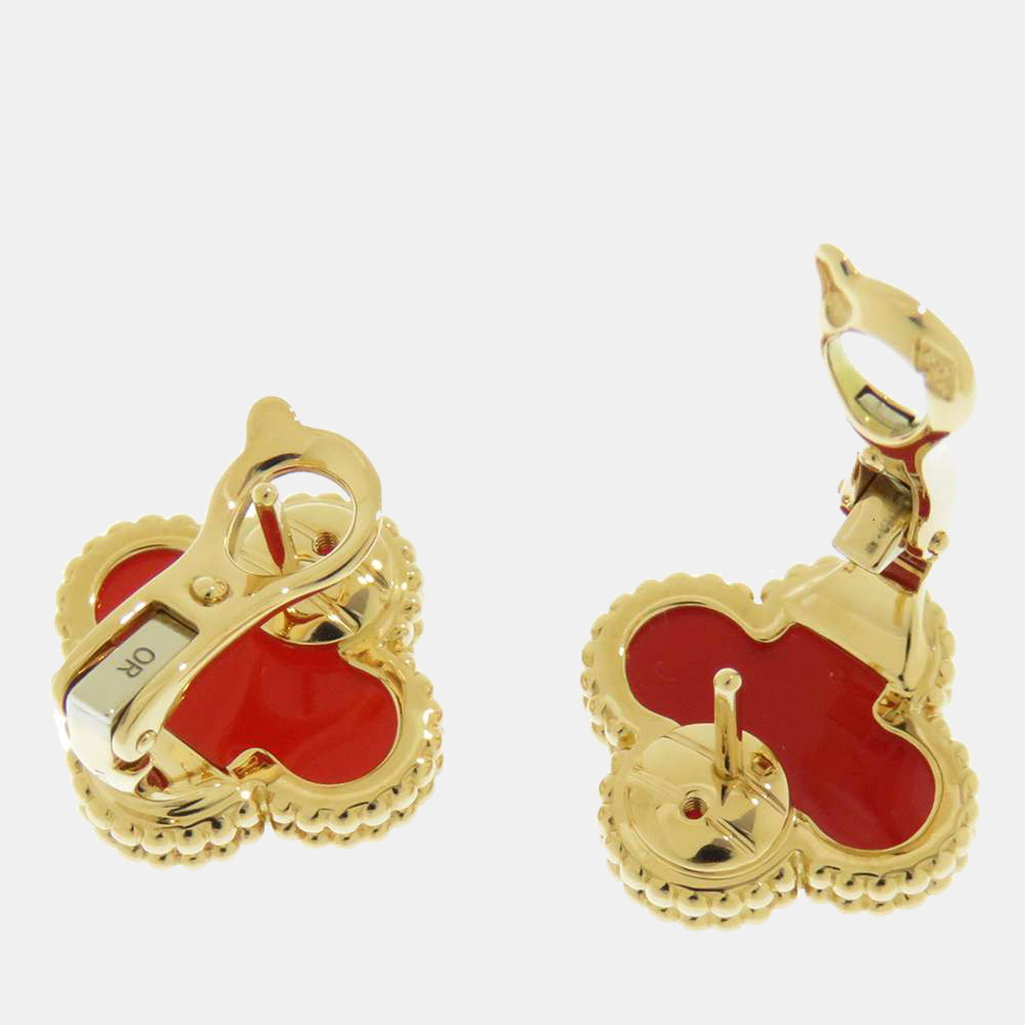 Van Cleef & Arpels Vintage Alhambra 18K Yellow Gold Carnelian Earrings