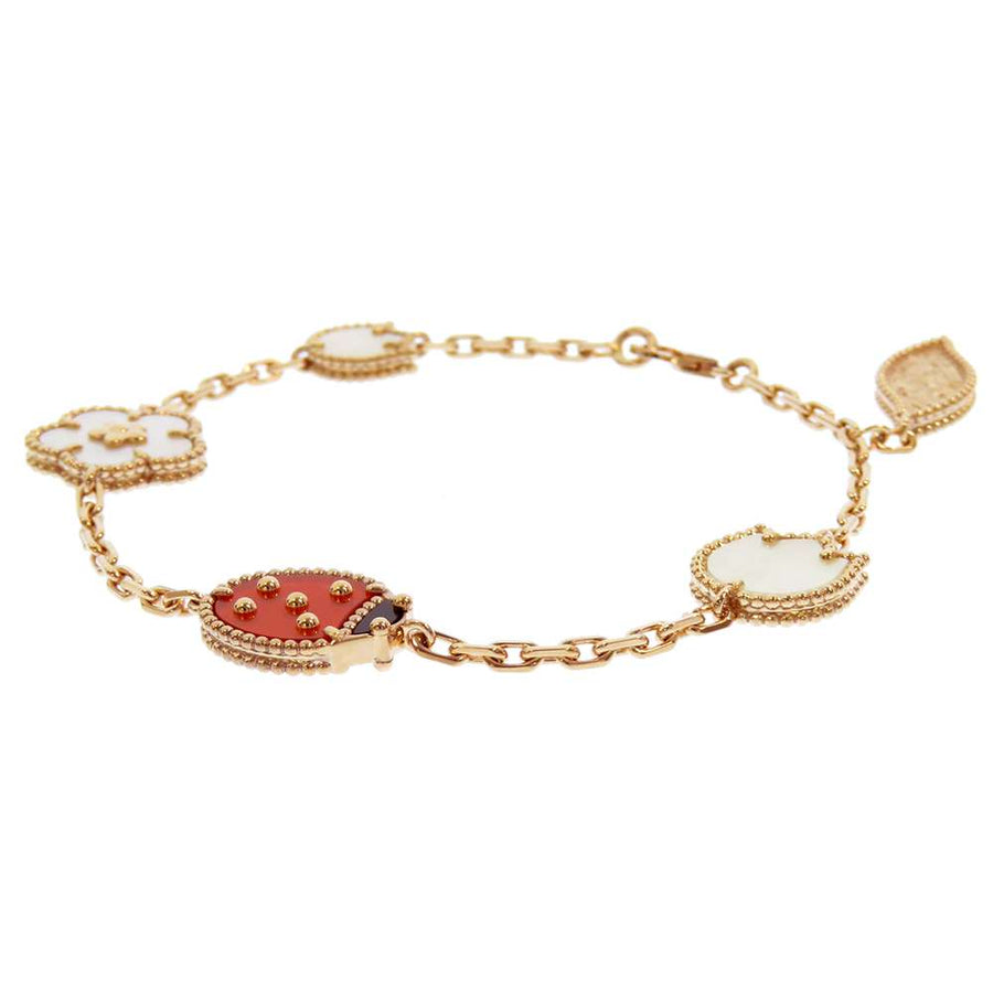 Van Cleef & Arpels Lucky Spring 18K Rose Gold  Carnelian Mother Of Pearl Onyx Bracelet 7